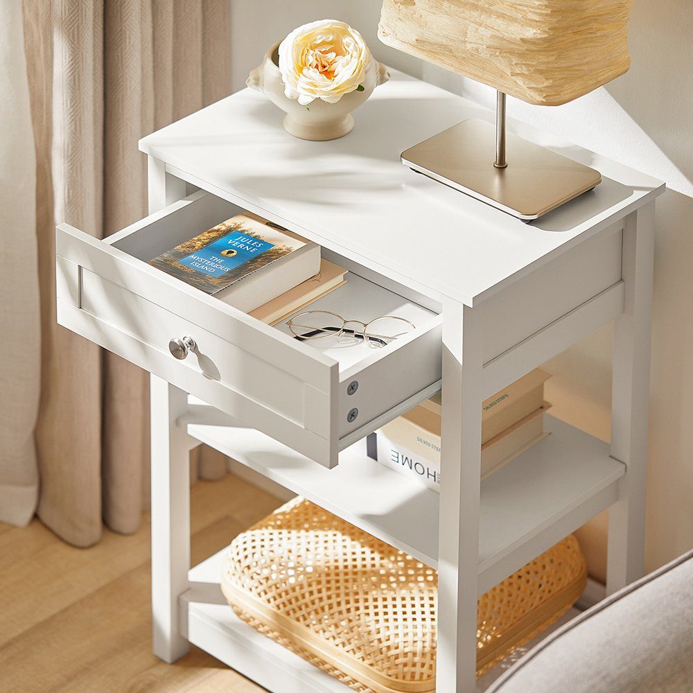 SoBuy Beistelltisch mit und Ablagen Nachttisch Schublade 2 Couchtisch FBT46, einer weiß