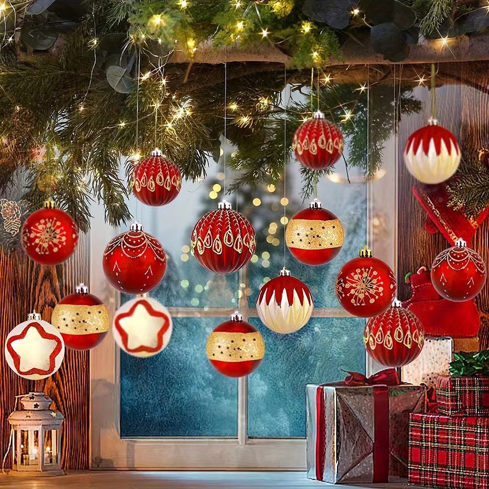 Bomiclss Weihnachtsbaumkugel 16-teiliges Set Weihnachtskugeln, 6 cm Weihnachtskugeln, geeignet für Weihnachtsbäume, Kränze und Partydekorationen