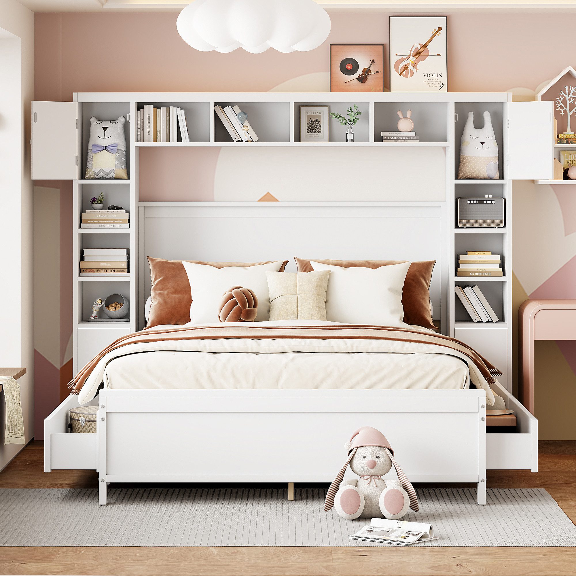 HAUSS SPOLE Holzbett 140x200 mit 4 Schubladen und großem Stauschrank, Latte günstig online kaufen