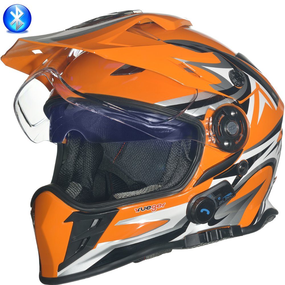 rueger-helmets Motorradhelm RX-968 COM Bluetooth Crosshelm Integralhelm Quad Cross Enduro Motocross Offroad Helm PinlockRX-968COM OR/VRCK XL