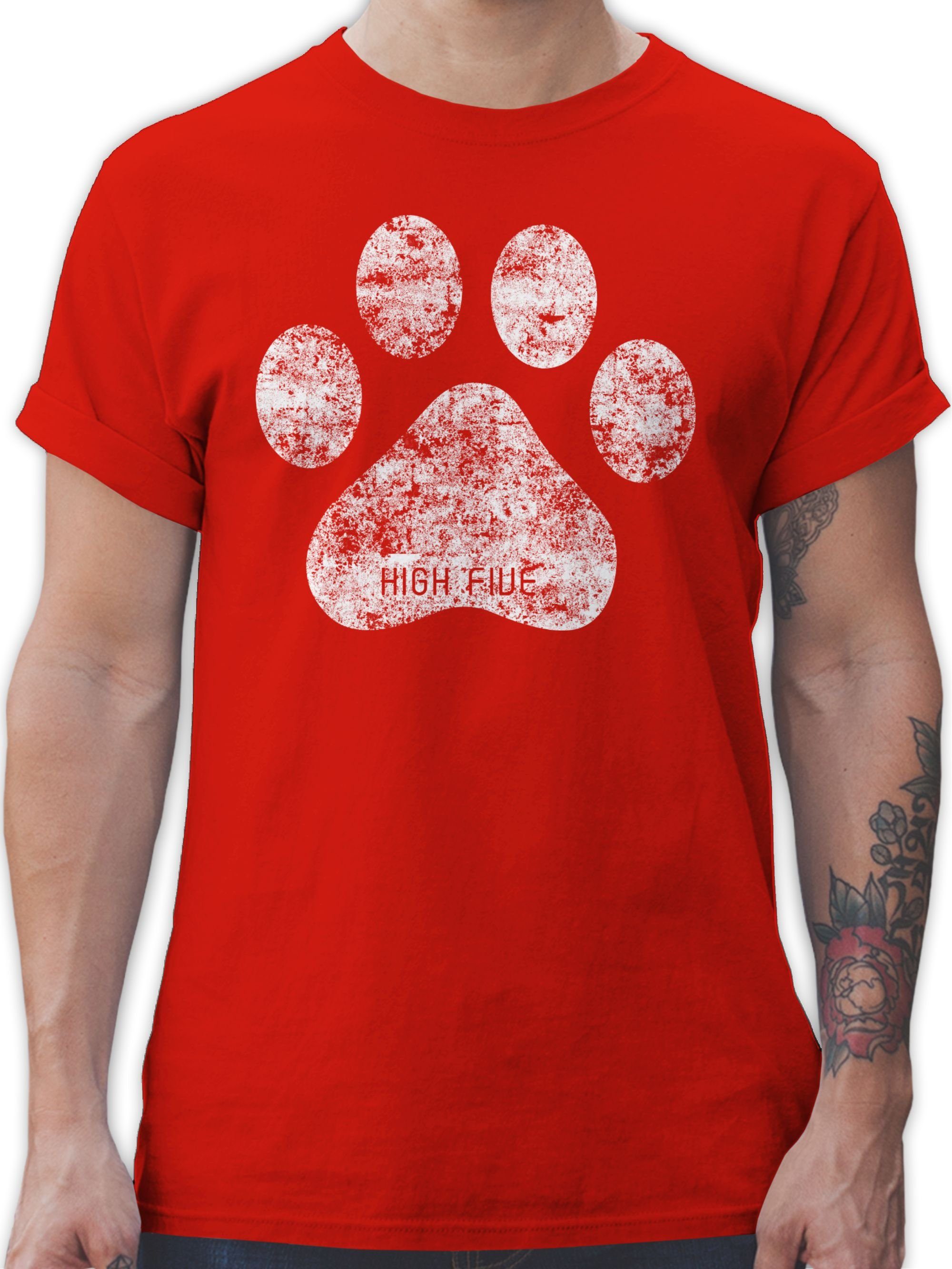 Herren T-Shirt 'High Five' Mit Hundepfoten-Motiv – Geschenk Für Hundebesitzer, Baumwolle, Used-Look