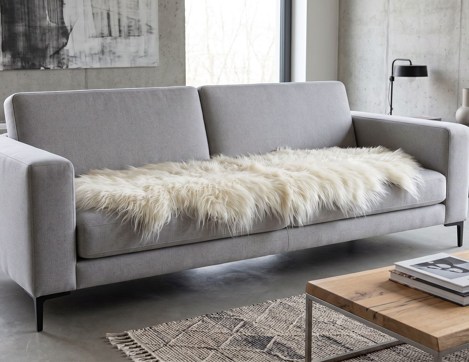 KUHFELL online & NOMAD Fellteppich Island Doppel Lammfell 180x60 cm – Couchauflage aus 2 Fellen
