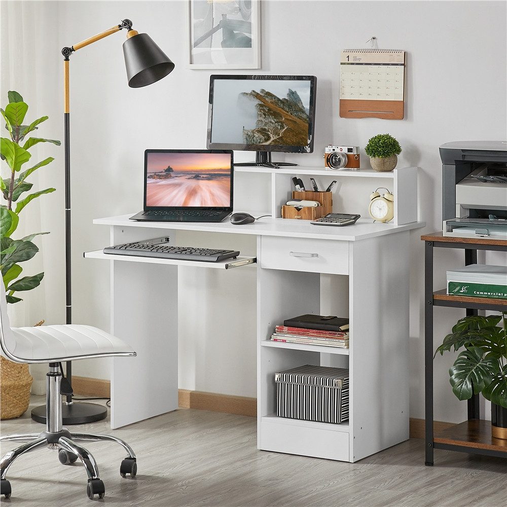 Yaheetech Schreibtisch Computertisch Laptoptisch, Bürotisch mit Schublade & Verstellbarem Ablagefach