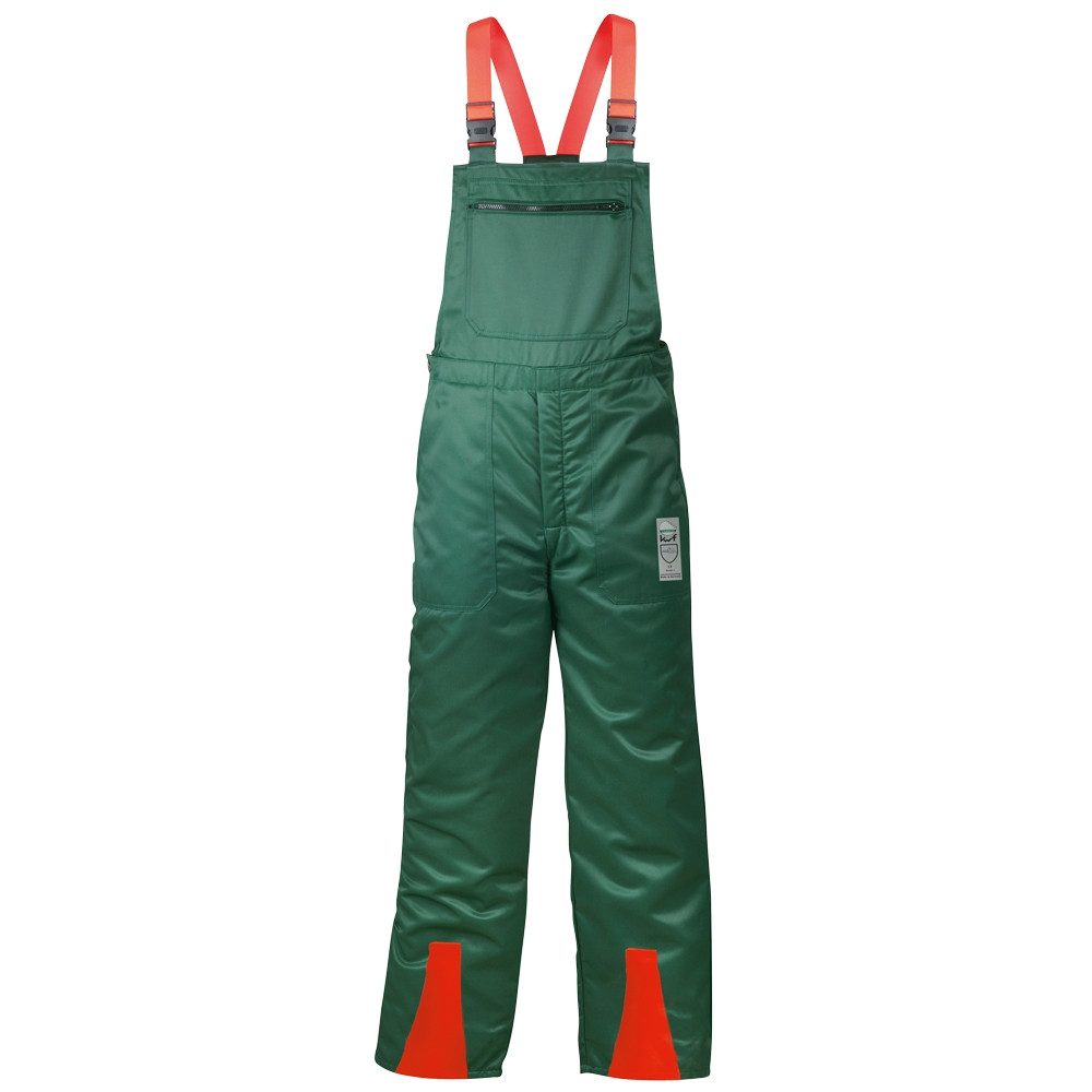 Schutzhose FICHTE, Forst Schnittschutz-Latzhose, EN 381 - 2 + 5, Grün/Orange, Gr