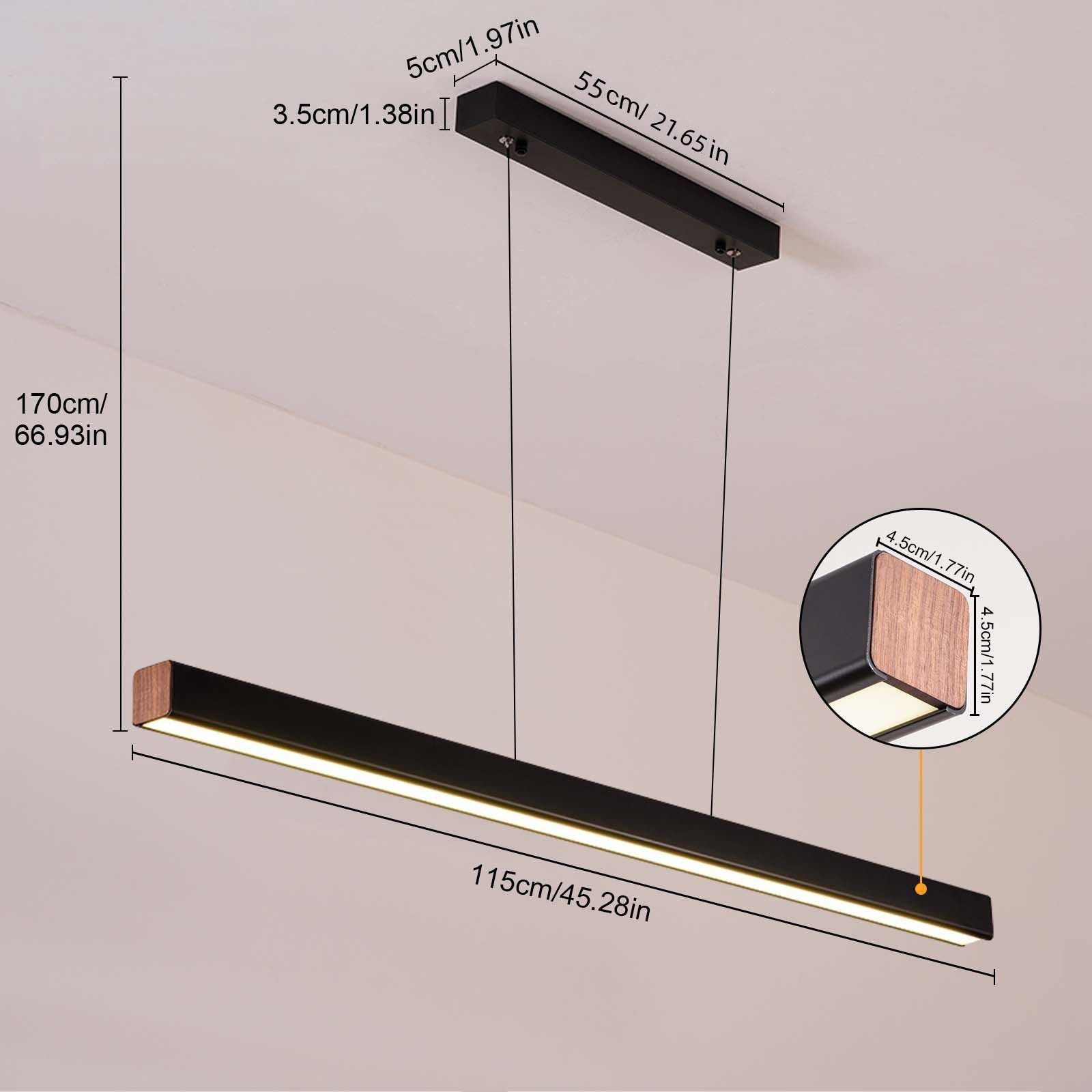 Ophy LED Pendelleuchte Dimmbare LED Pendelleuchte 115 cm – mit Fernbedienung, 3 Farbtemperaturen (3000/4500/6000 K), Helligkeit 10–100 %, höhenverstellbar – für – Bild 4 von 5