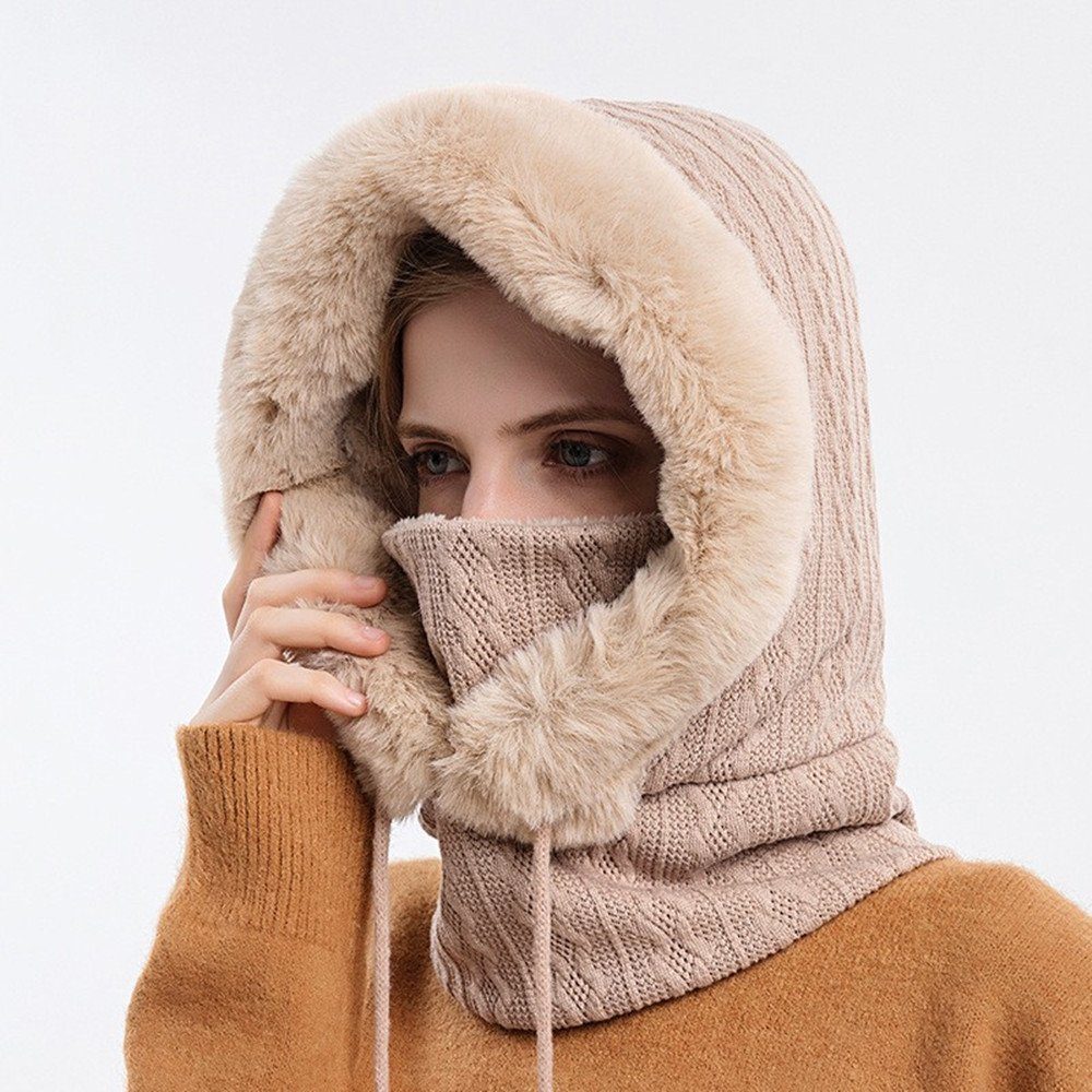 XDeer Mütze & Schal Wintermützen,Strickmützen,Warme Kapuzen Schal,Mütze Schal Mütze Damen Winter,Sturmhauben Winddichte Vollgesichtsmaske beige