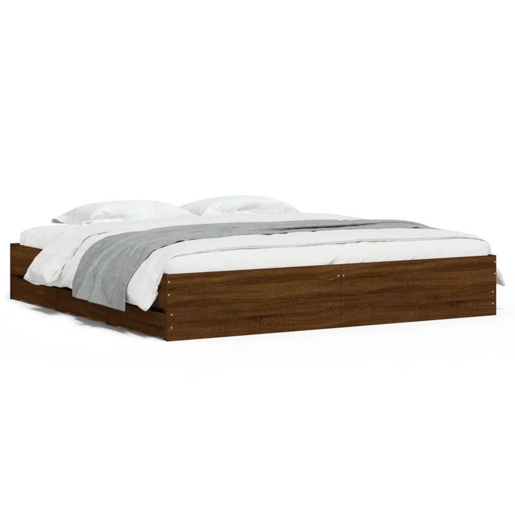 vidaXL Bettgestell, Bettrahmen mit Schubladen Braun Eichen-Optik 200x200 cm