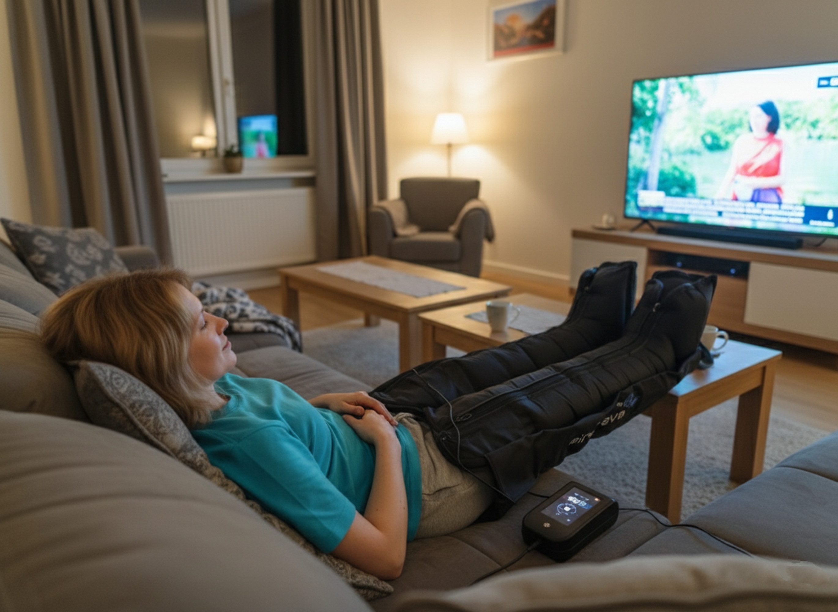 @tec Fußmassagegerät air&wave Akku Beinmassagegerät Massage, 8 Luftkammern, Luftkompressionsmassage, 5 Modi, OLED-Farbdisplay