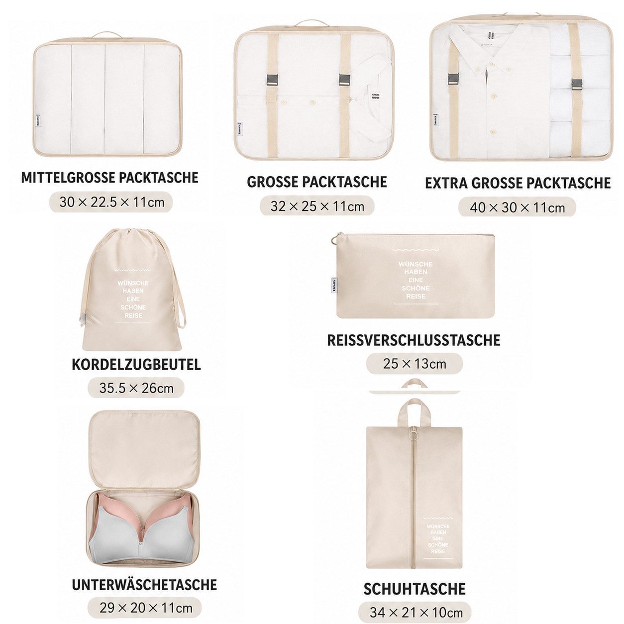 Fyrove Kofferorganizer Kofferorganizer 7-teiliges Set, Packing Cubes, Reise Packtaschen (Kofferorganizer Koffer Organizer Set 7‑teiliges, Packing Cubes, Reisepacktaschen)