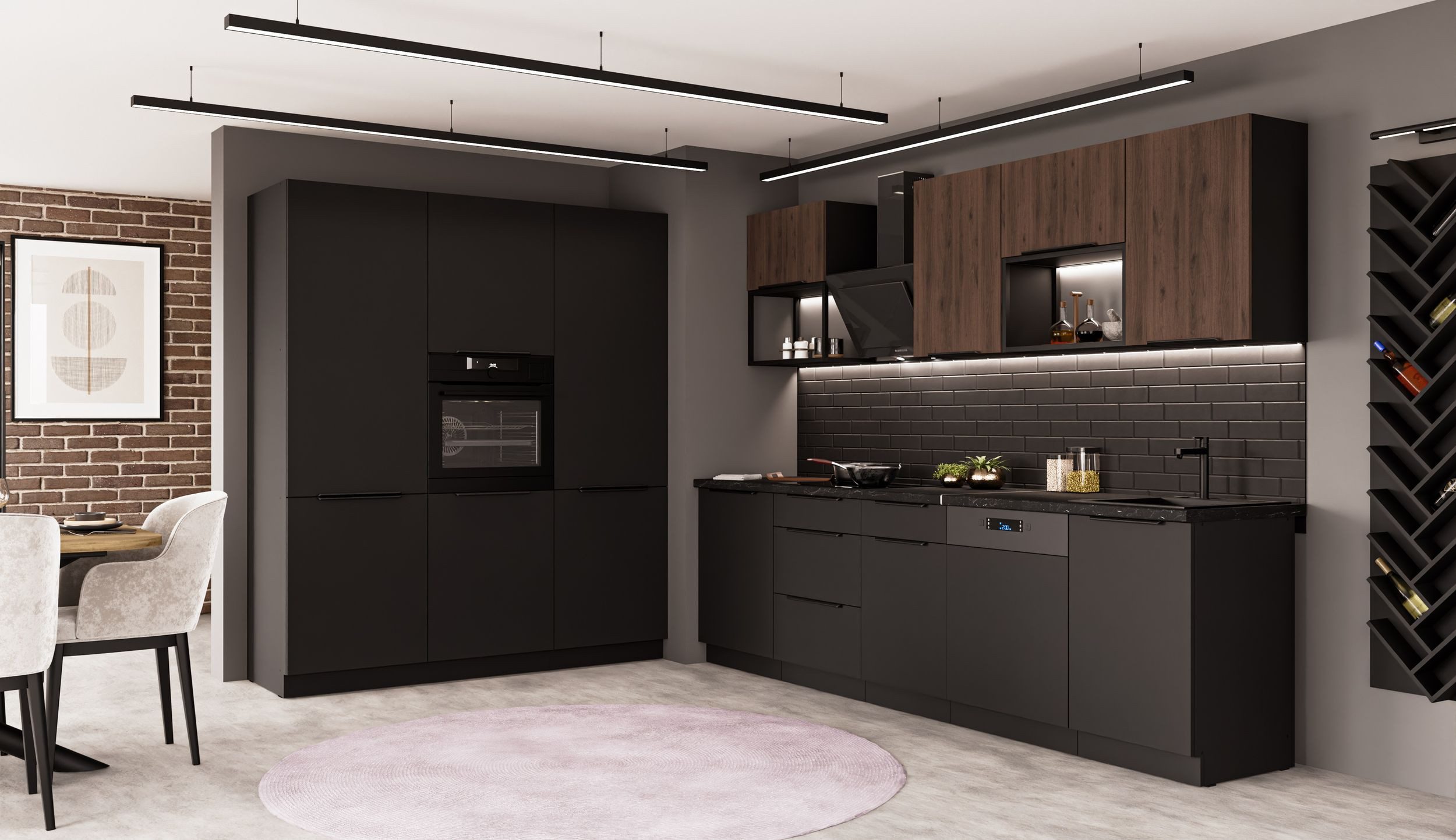Küchen-Preisbombe Küchenzeile SIENA + MONZA LOFT 280 + 180 Küchenblock Küche Nussbaum Schwarz