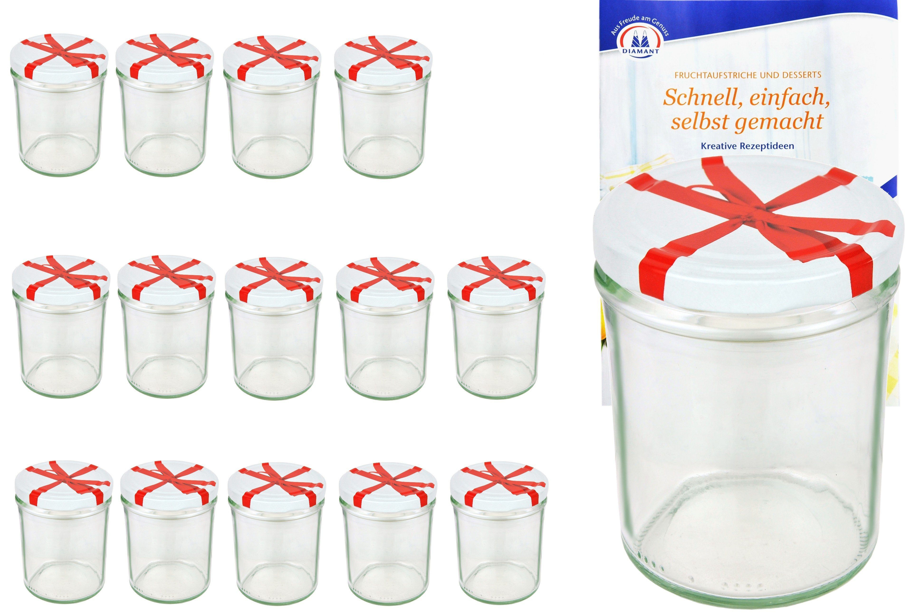Einmachglas 15er Set Sturzglas 435 ml To 82 Schleifendekor Deckel incl. Rezeptheft