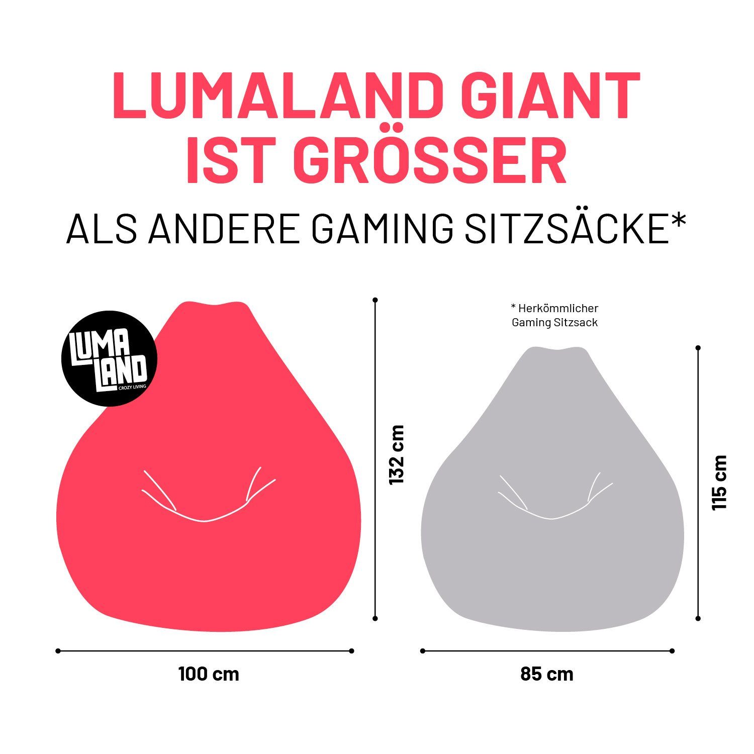 Lumaland Sitzsack GIANT verdeckter beige fürs Stabile trendig Reißverschluss, Cord Sitzsack ideal Lehne Gemütlichkeit Gaming, & vereint