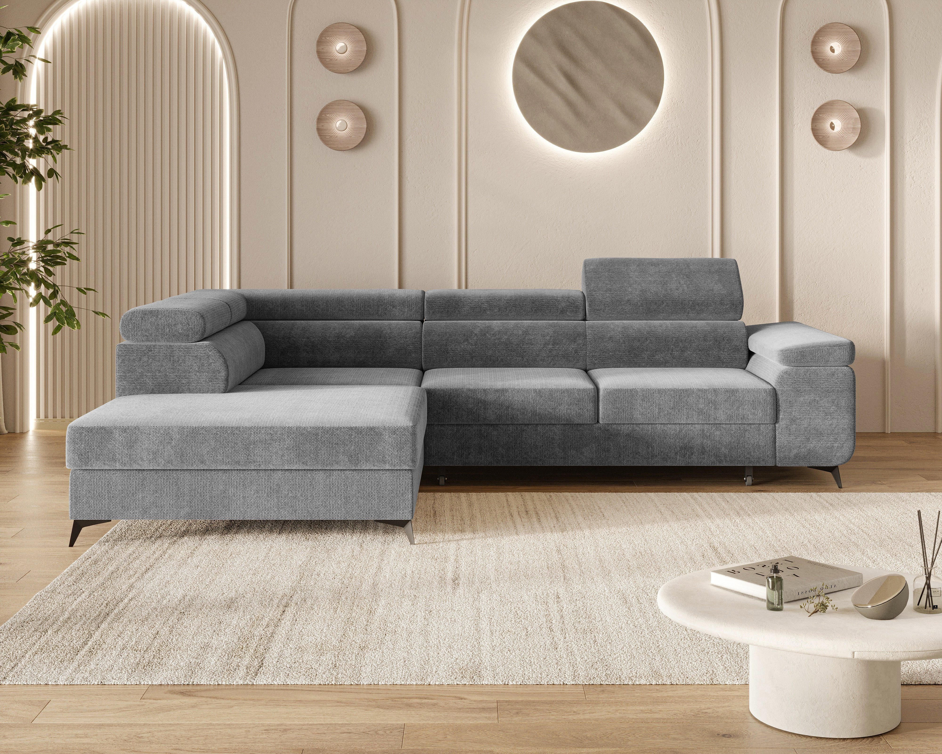 MOEBLO Ecksofa OSTIN, 290 cm – Modernes L-Sofa mit Schlaffunktion, Bettkasten und verstellbaren Kopfstützen, Cord oder Strukturstoff, - (BxHxT): 290 x 75–90 x 202 cm