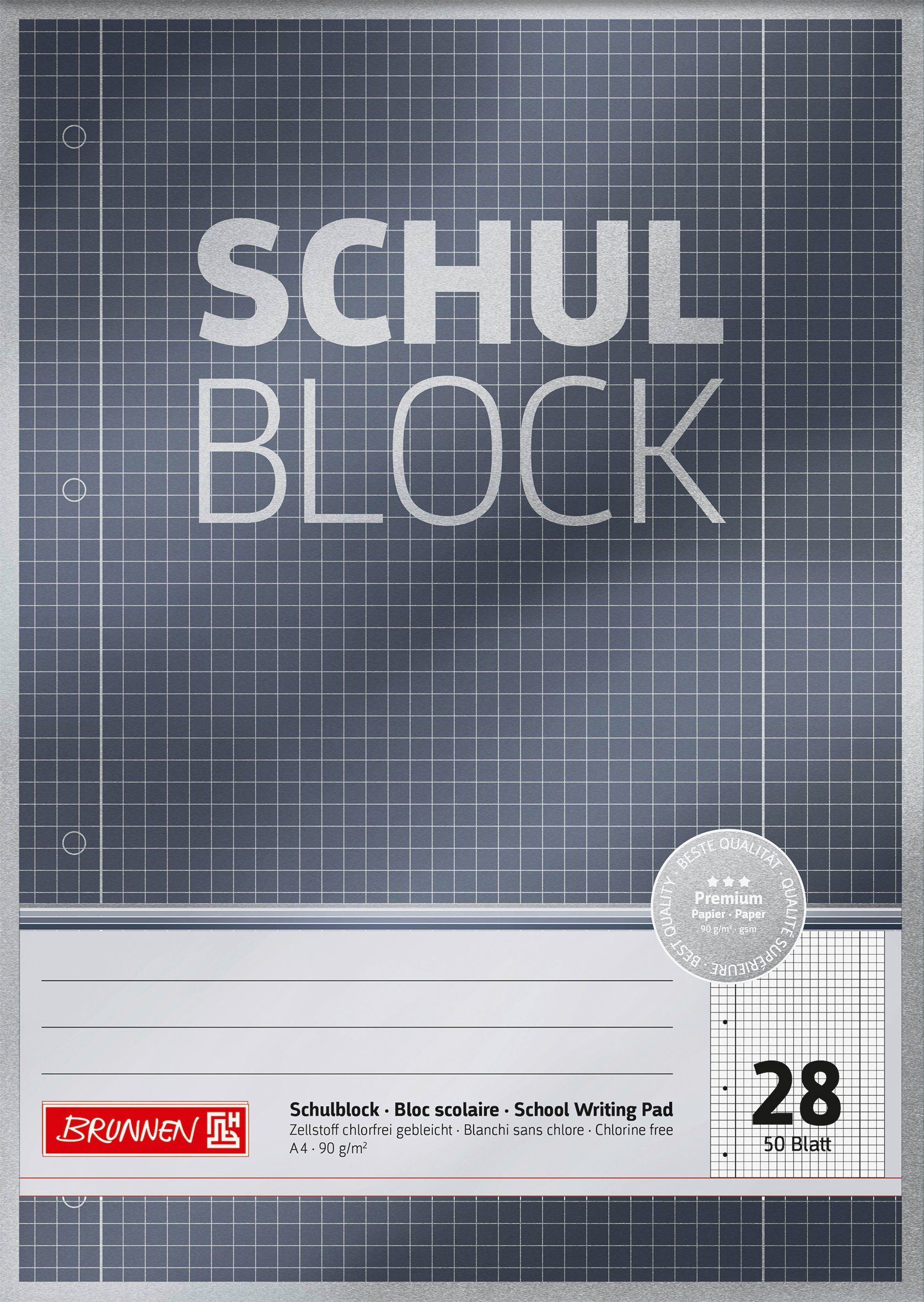 BRUNNEN Collegeblock Block Premium "Schulblock" A4 kariert mit Randlinie innen und außen Li