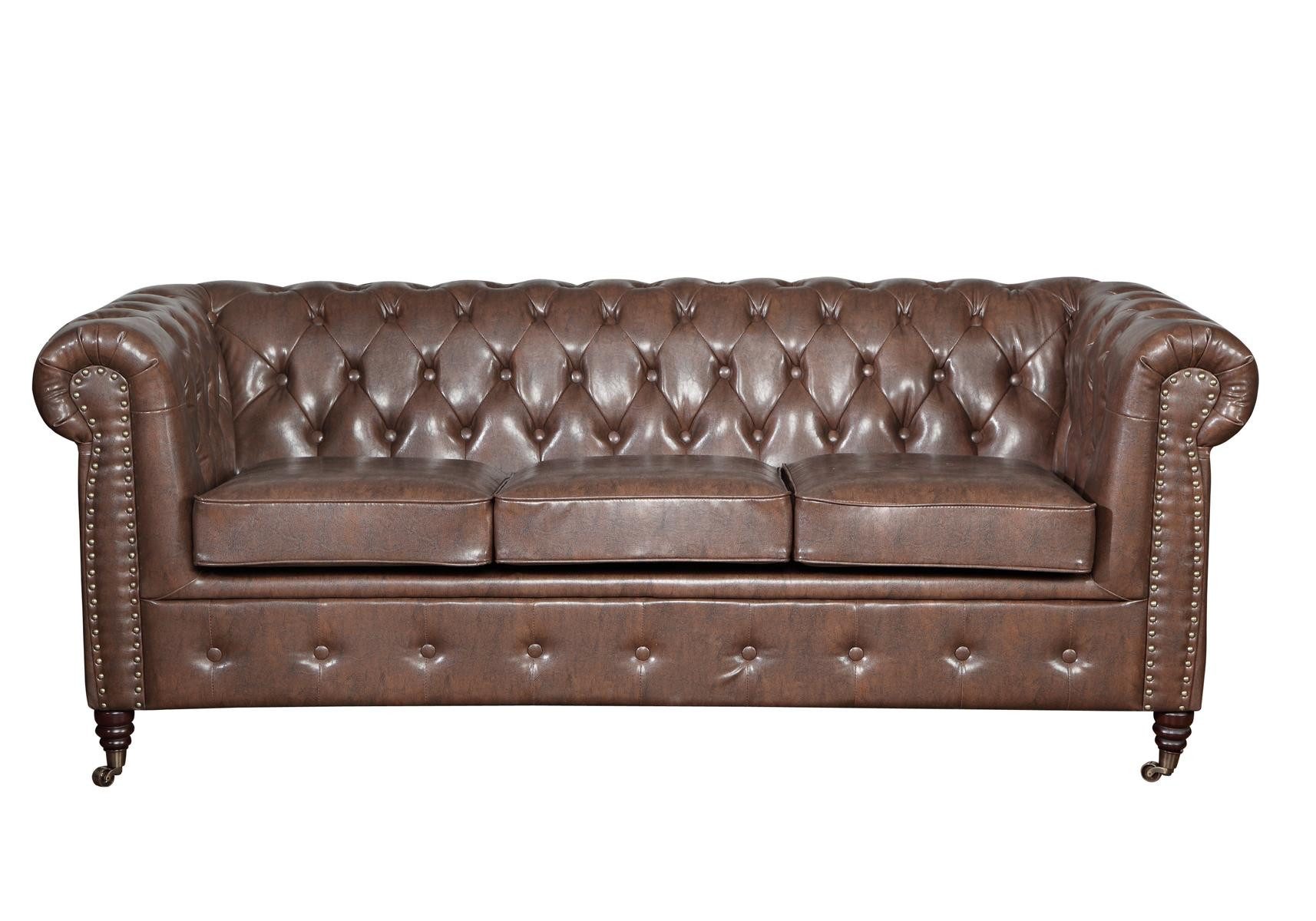 JVmoebel Chesterfield-Sofa Elegantes Sofa aus Kunstleder in Braun mit Chesterfield-Knöpfen, Packung, Made in Europa