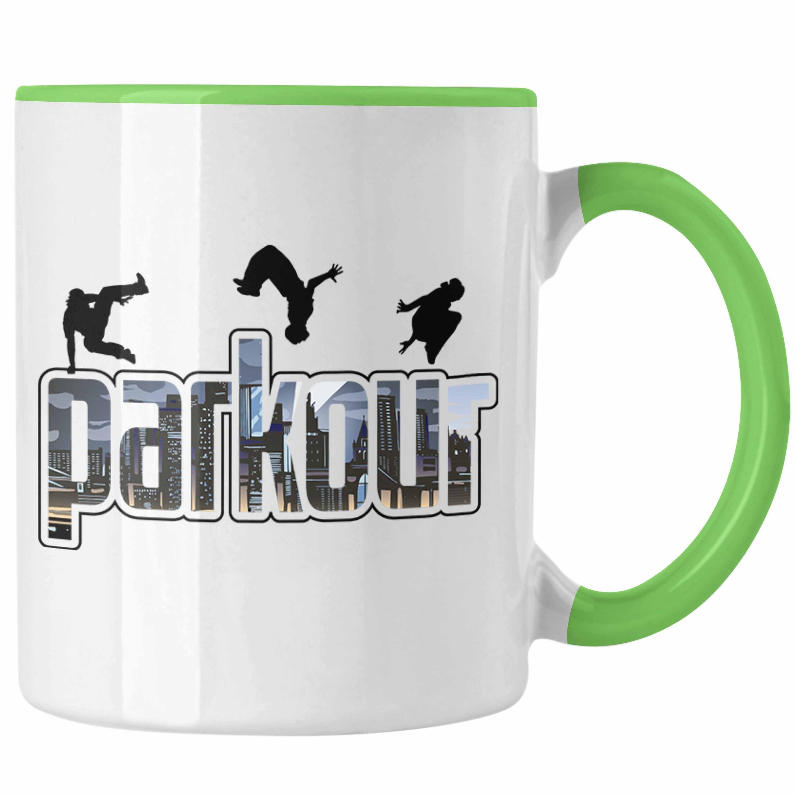Trendation Tasse Tasse für Parkour Fans Geschenk für Urbanen Sports Sportler Freerunnin Grün