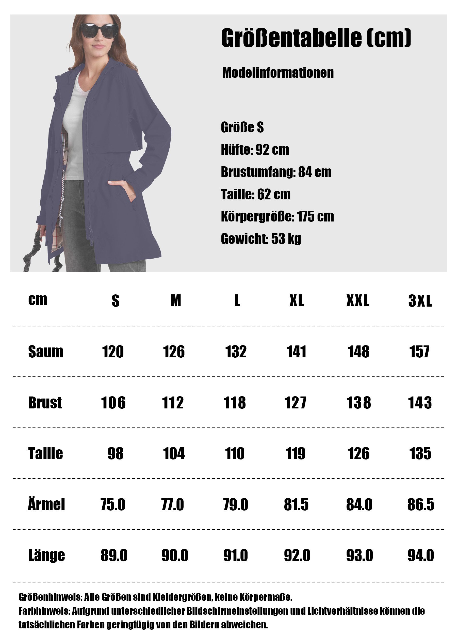 ATLASLAVA Regenjacke Damen Regenmantel Wasserdicht Kapuze Women Rain Jacke (1-St) Übergangsjacke Outdoor Frühling Sommer Herbst