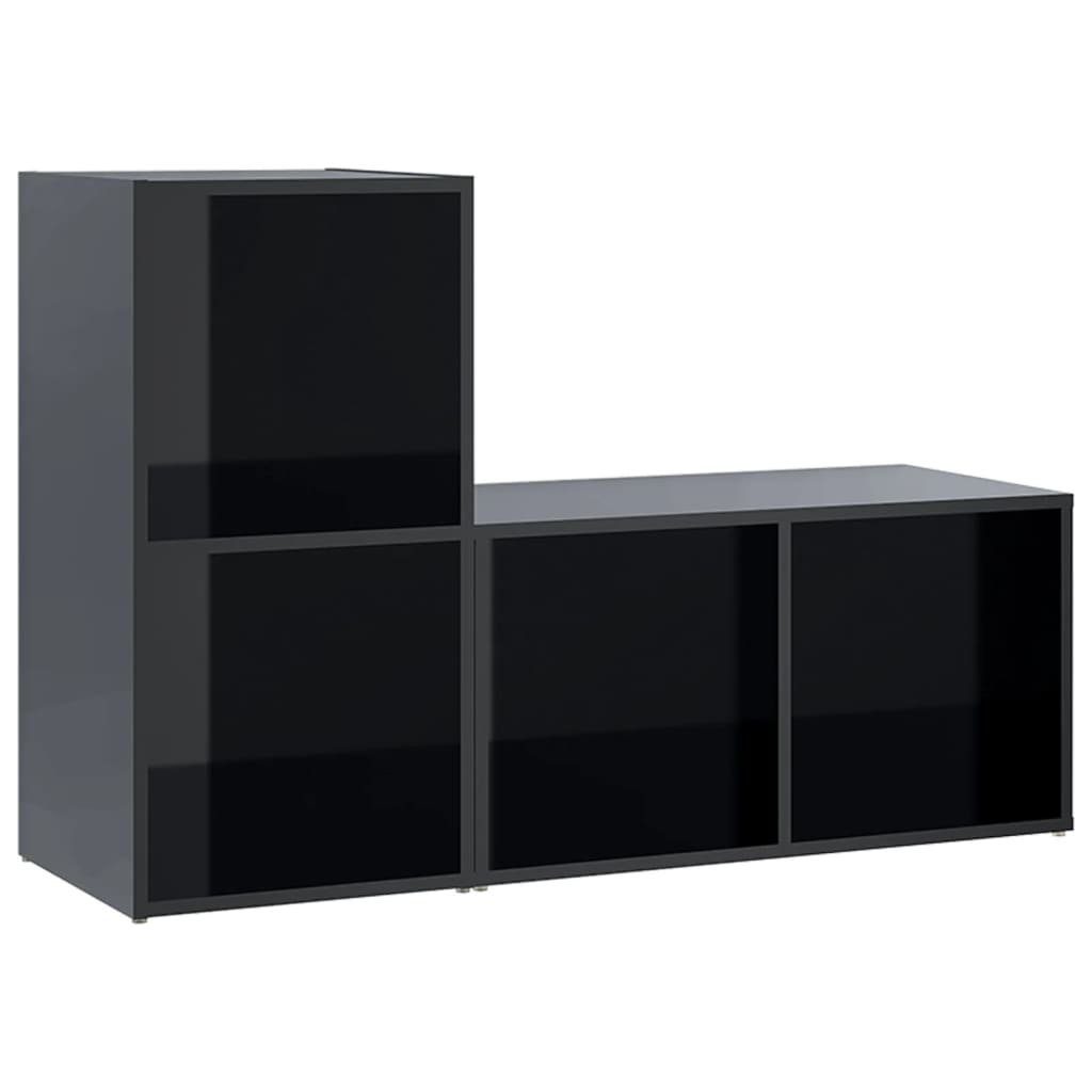 72x35x36,5cm vidaXL (2-St) TV-Schränke Stk. Hochglanz-Schwarz TV-Schrank 2 Holzwerkstoff