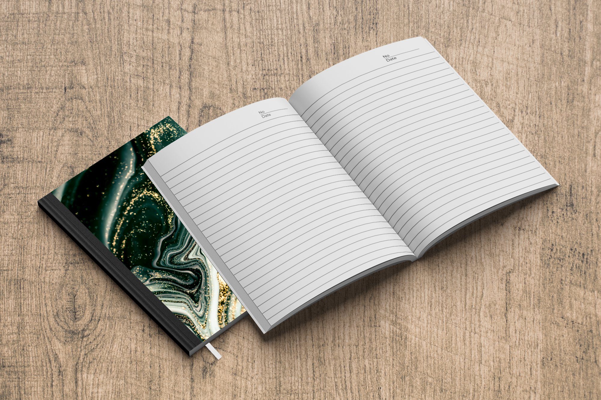 A5, Notizbuch Journal, Grün Haushaltsbuch Design - Glitter 98 Notizheft, Marmor, Tagebuch, - - - Merkzettel, Marmoroptik MuchoWow Seiten, Gold -