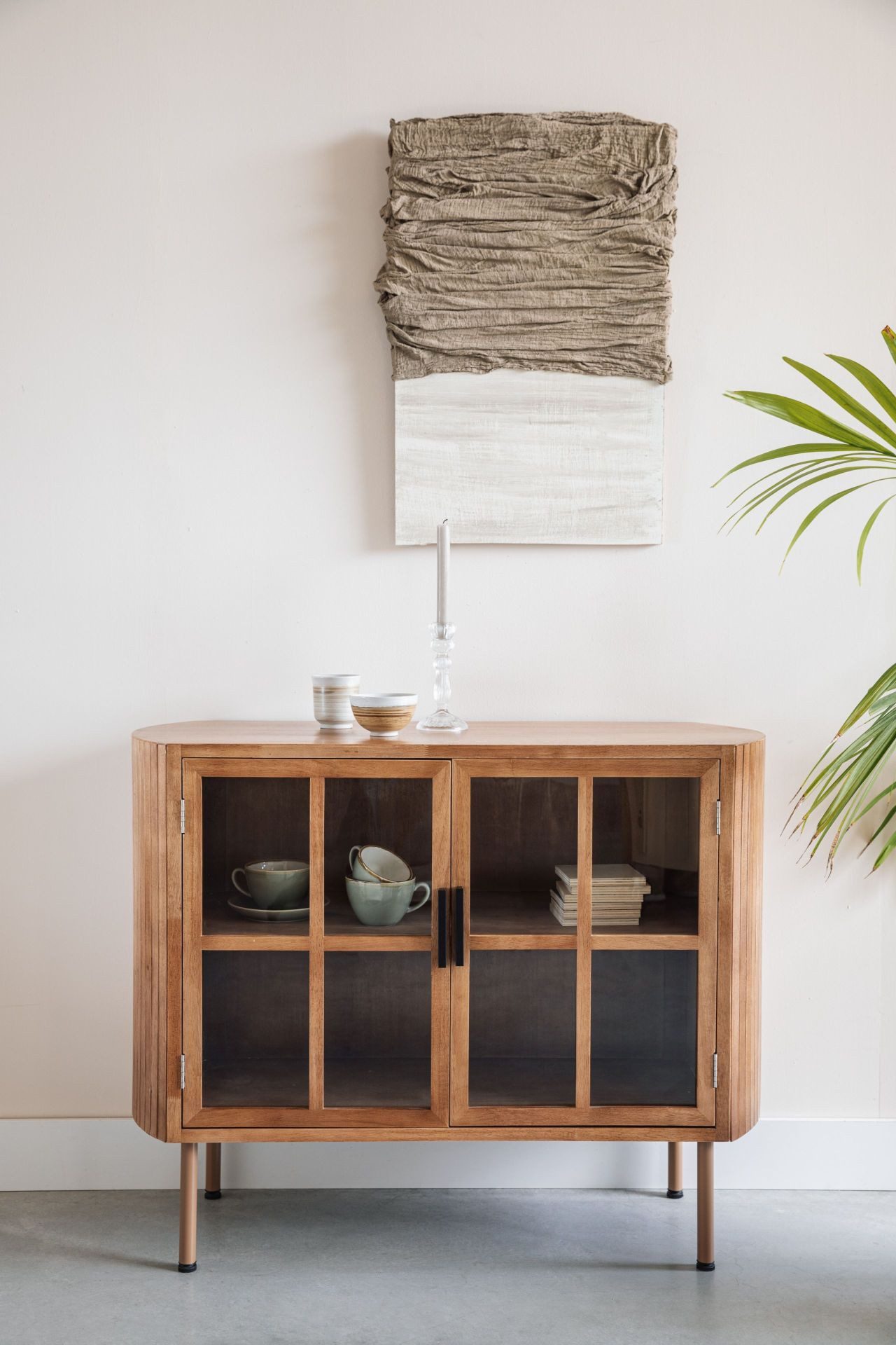 Vintagehaus Vitrine Retro Sideboard Vitrine Yaz Oval mit Sprossenkorpus