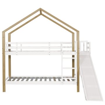 Flieks Etagenbett, Kinderbett mit Rutsche und dreistufiger rechtwinkliger Leiter 90x200cm