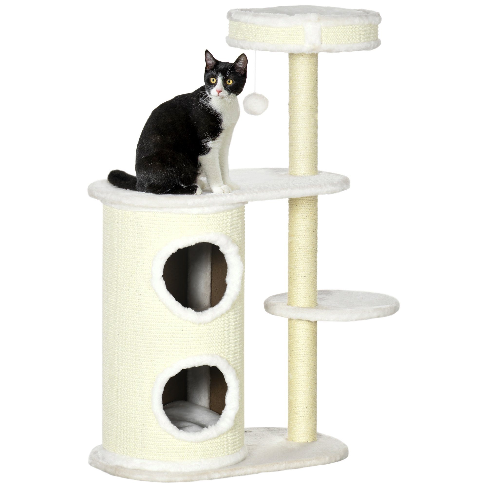 PawHut Kratzbaum mit Kratztonne, 1 Katzenbett und Katzenspielzeug, BxTxH:  59x35x100 cm, Katzenbaum, Kletterbaum