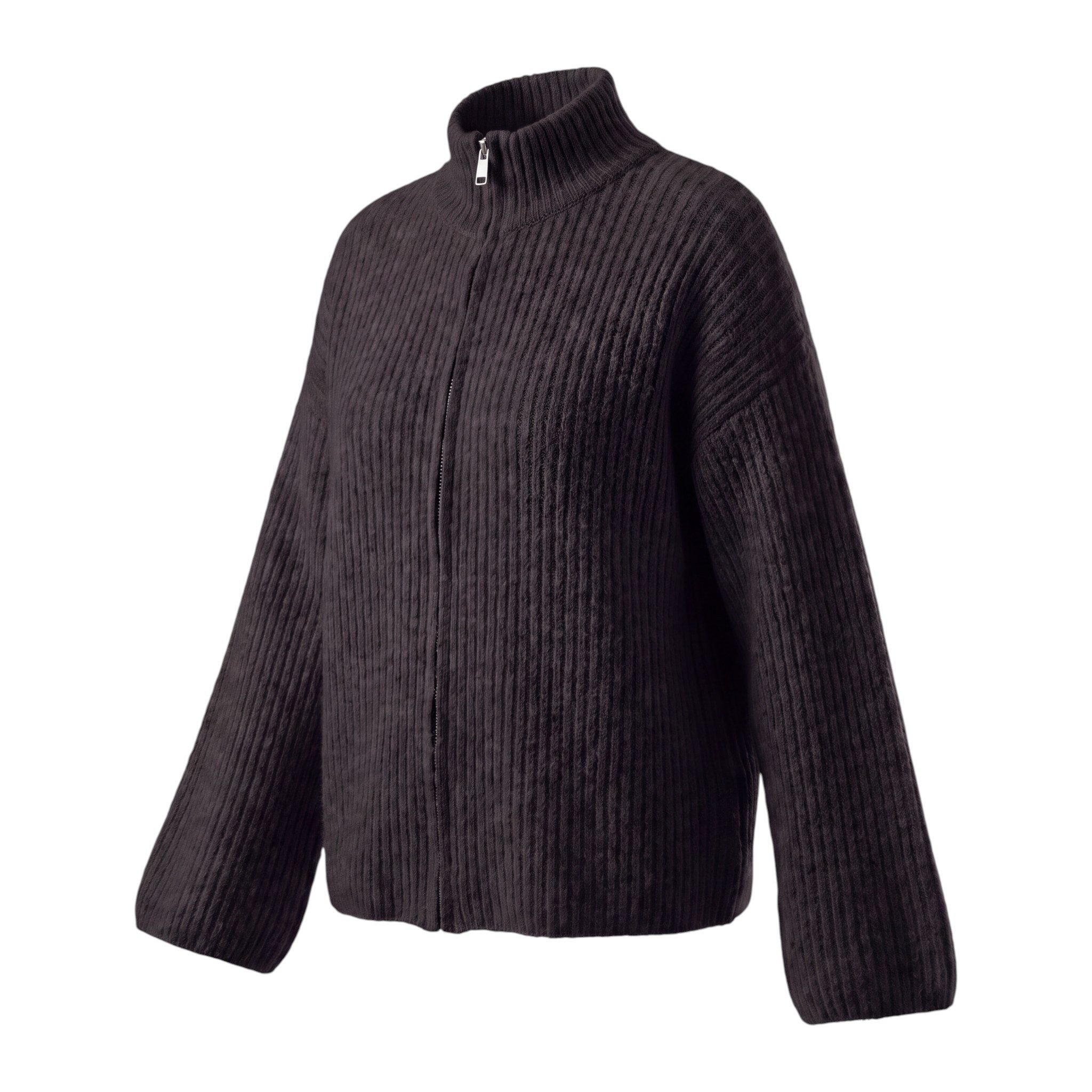 OriginalYou Strickjacke Freizeitjacke Damen Strick Jacke Relaxed Reißverschluss, Stehkragen, weiter Ärmelabschluss