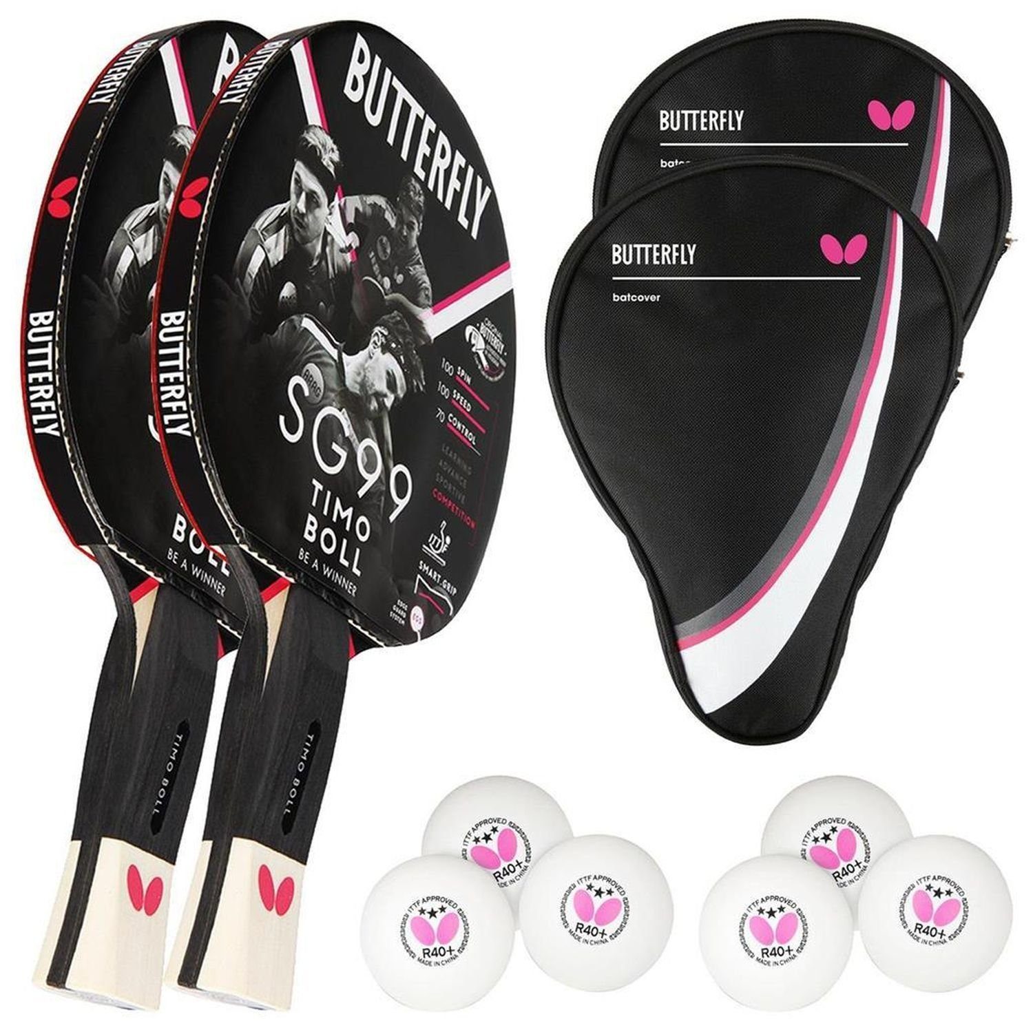 Tischtennisschläger 2x Timo Boll SG99 + 2x Drive Case 1 + Bälle