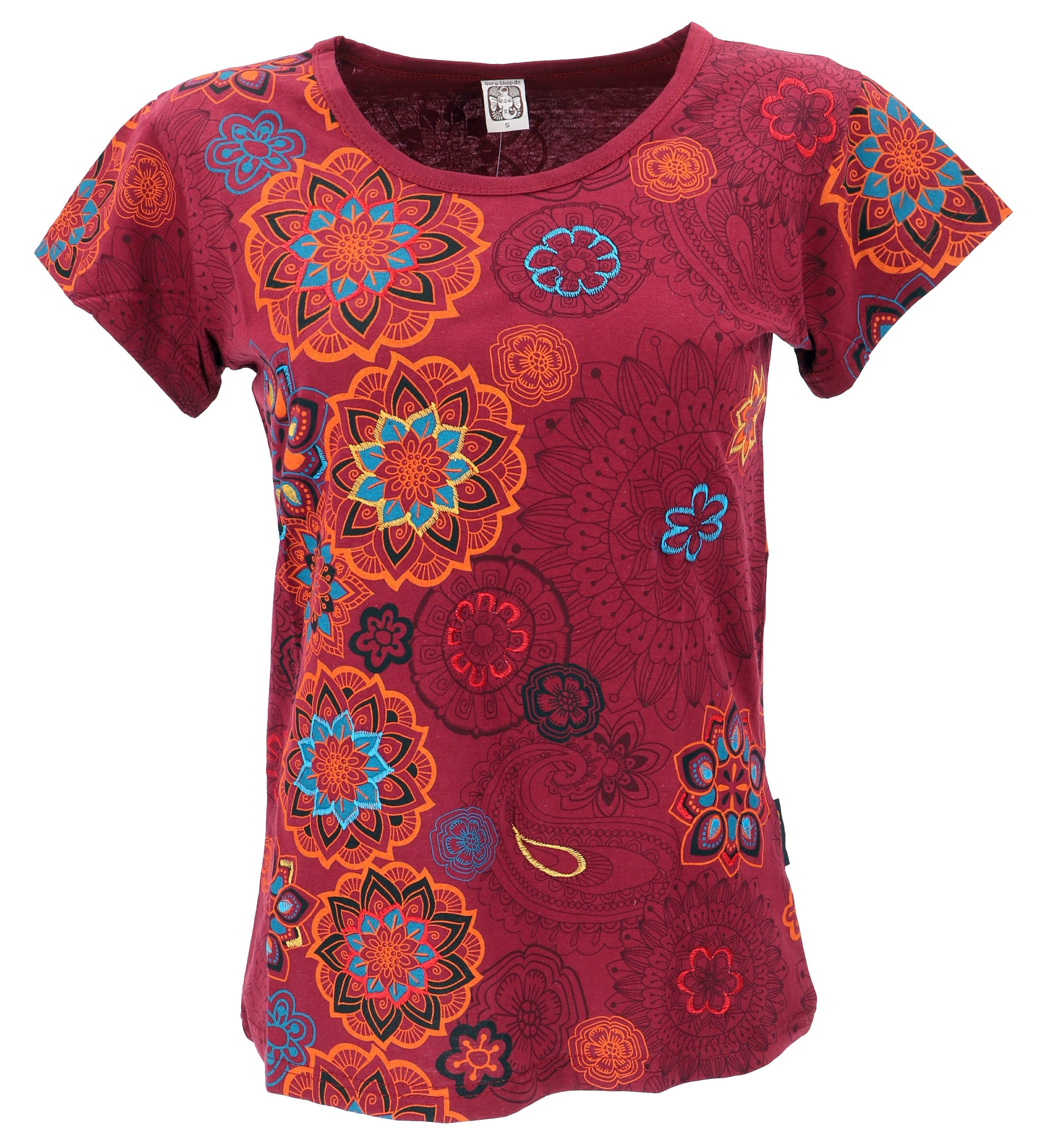 T-Shirt Boho T-Shirt mit Stickerei und Druck, Baumwoll..