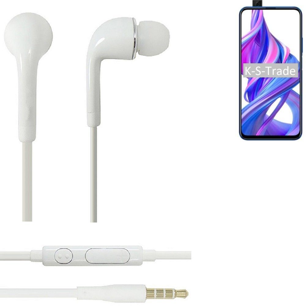 K-S-Trade für Huawei Honor 9X In-Ear-Kopfhörer (Kopfhörer Headset mit Mikrofon u Lautstärkeregler weiß 3,5mm)
