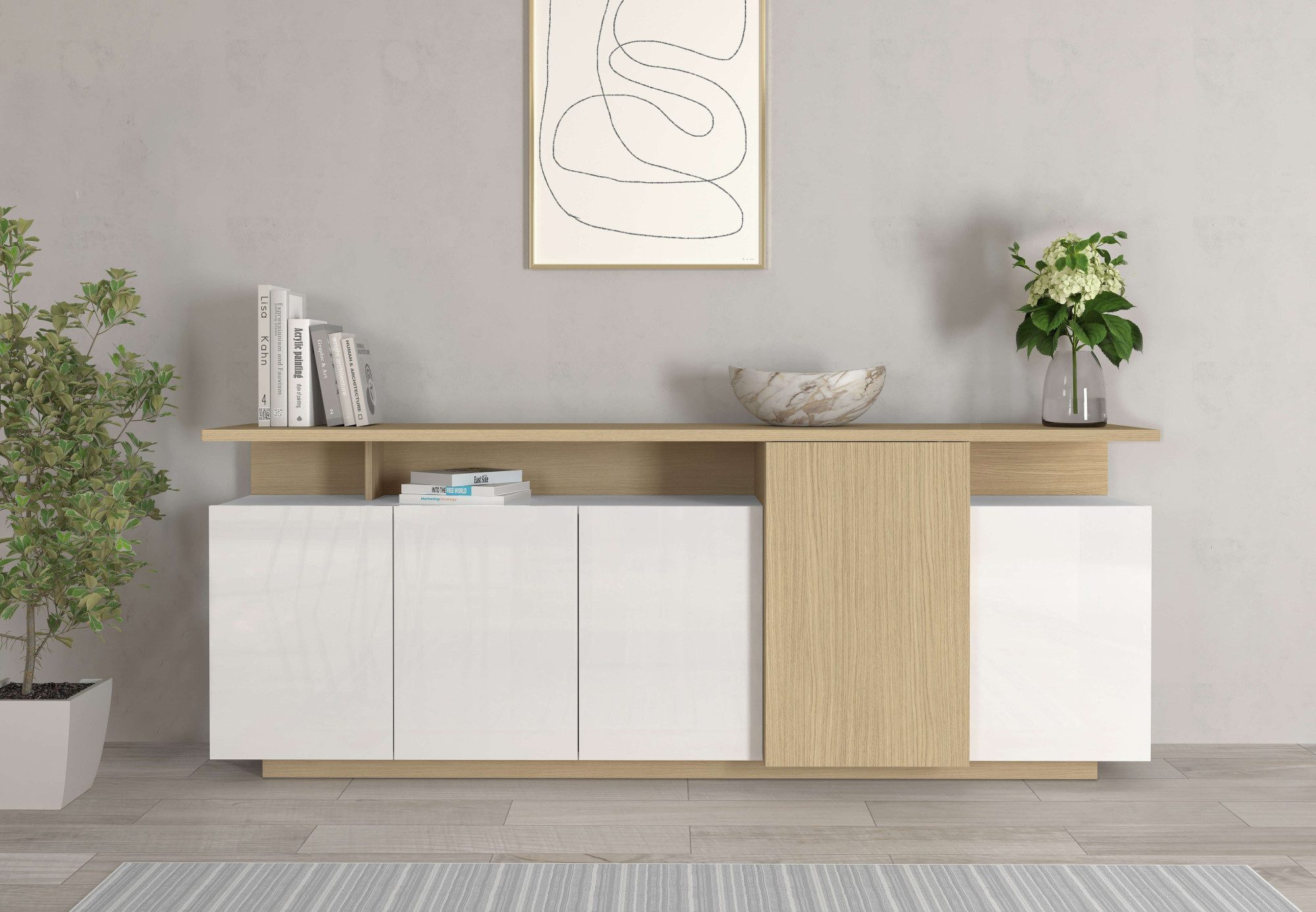 OTTO home Sideboard Sideboard ETHOS, Kommode, Schrank, Kredenz (1 St), Mit 5 Drehtüren, 8 Innenfächern und 2 Außenfächern, B.210 cm