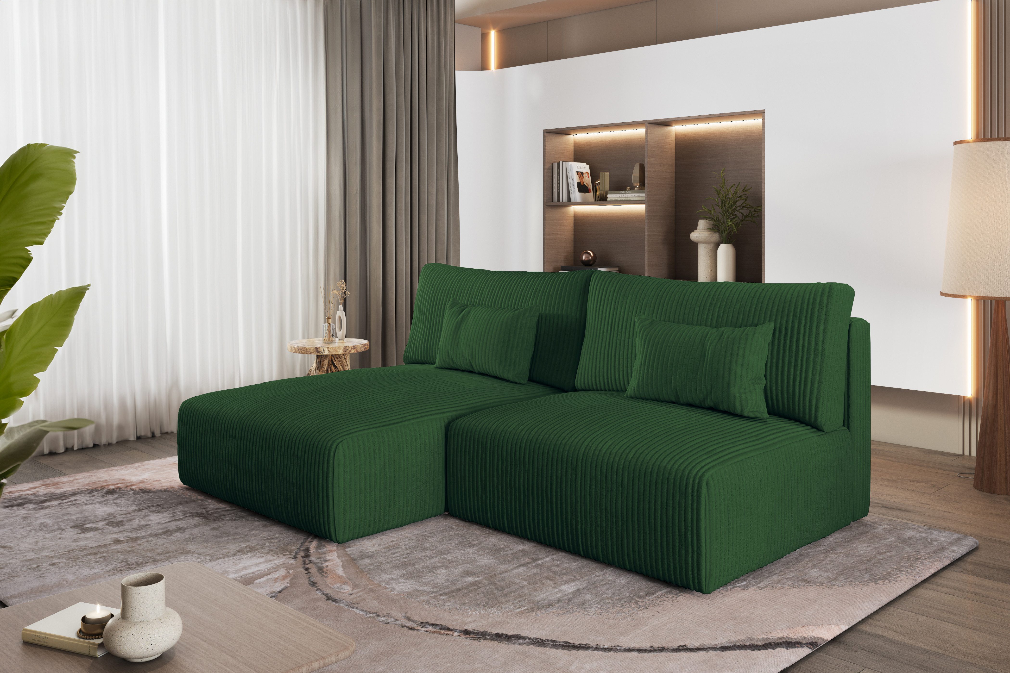 thematys Sofa Modulo Ecksofa L-Form 3 Sitzplätze mit Schlaffunktion, und Bettkasten Cordstoff Poso modern für Wohnzimmer