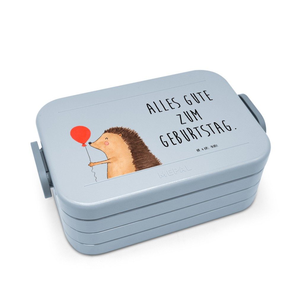 Mr. & Mrs. Panda Butterdose Igel Luftballon Motiv, Bento Box, Blau Pastell, Box, Ballon, Bentobox, Polypropylen lebensmittelecht, (Packung), Vesperbox Lebensmittelbehälter Bento Box