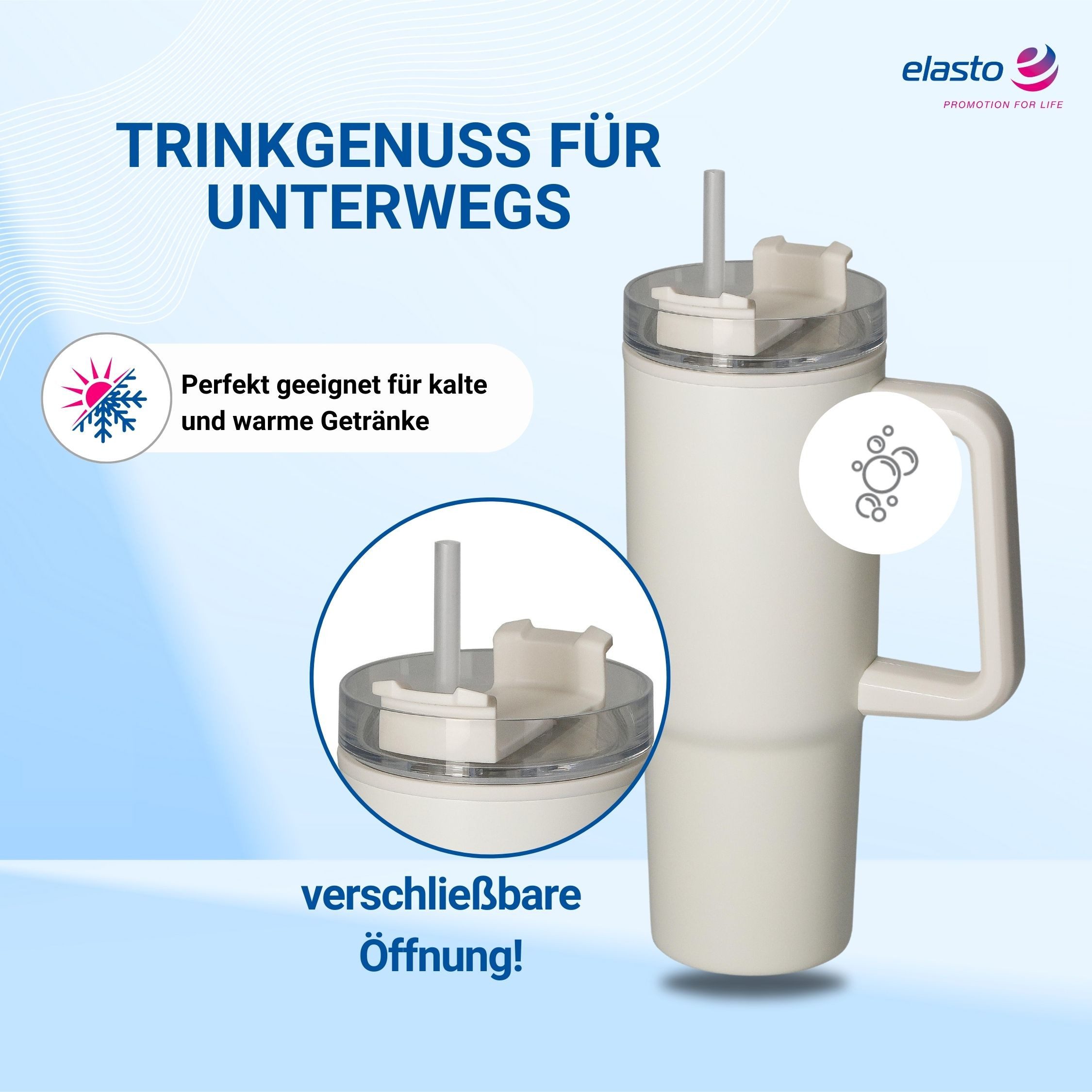 elasto Thermoflasche Trinkbecher "Tampa", 800 ml, weiß/creme