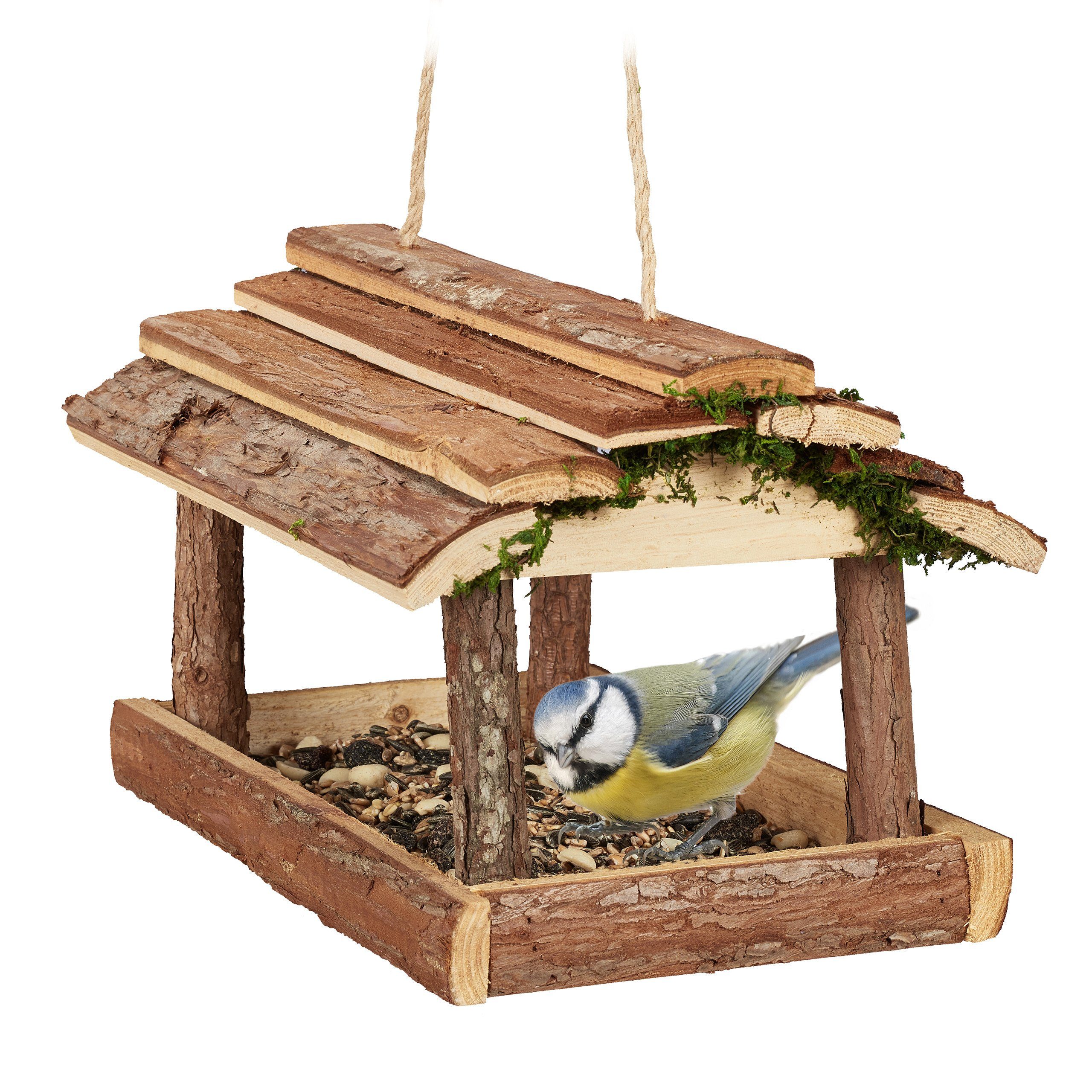 relaxdays Vogelhaus Vogelfutterhaus mit Rinde günstig online kaufen
