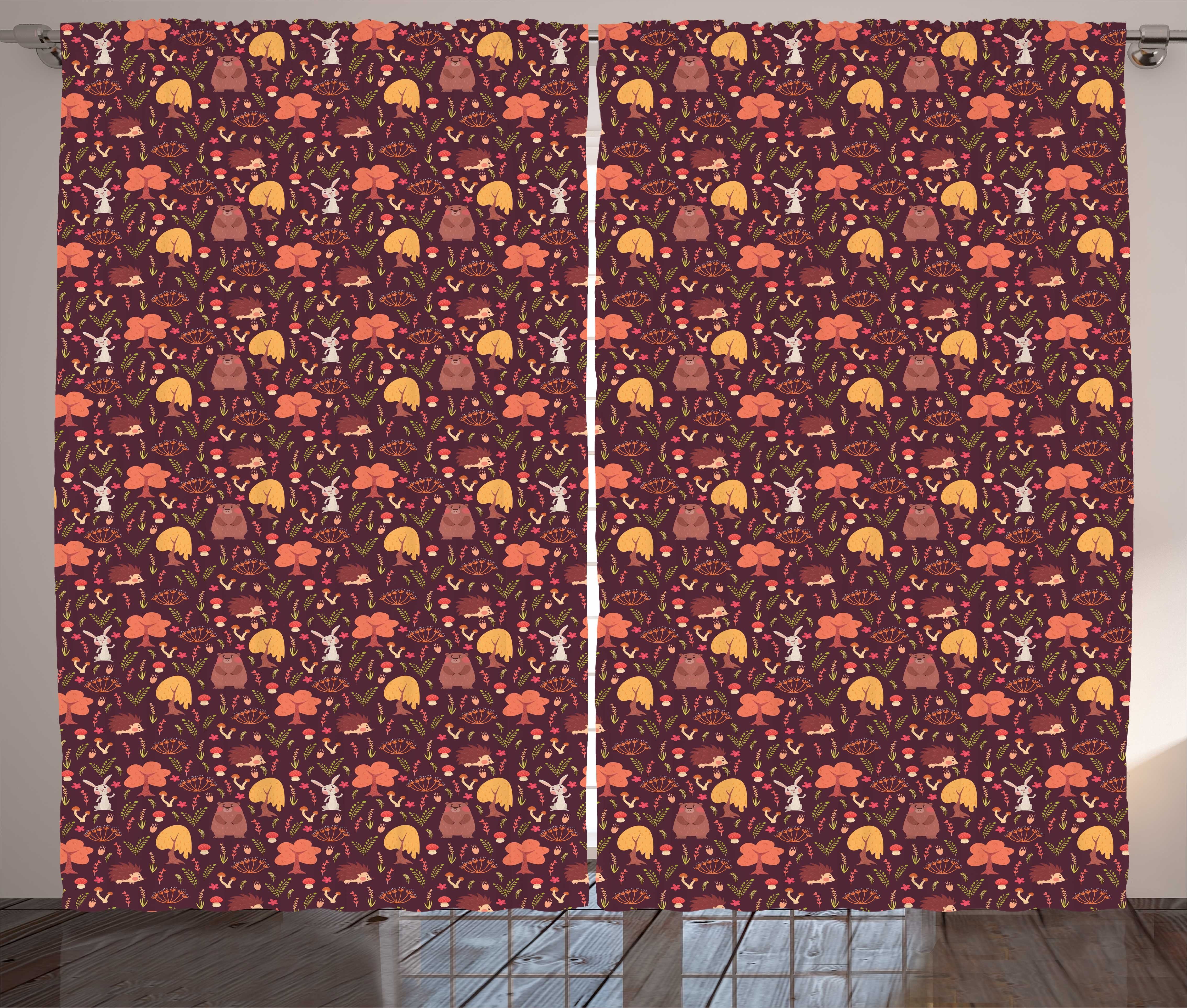 Gardine Schlafzimmer Kräuselband Vorhang mit Schlaufen und Haken, Abakuhaus, Herbst Bär Igel Kaninchen-Entwurf