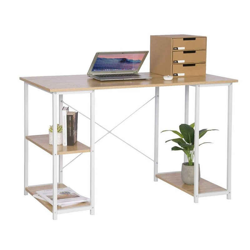 Woltu Schreibtisch (1-St), Computertisch Büromöbel PC Tisch Bürotisch Arbeitstisch aus Holz und Stahl, mit Ablage, ca. 120x60x75 cm Hell Eiche+Weiß