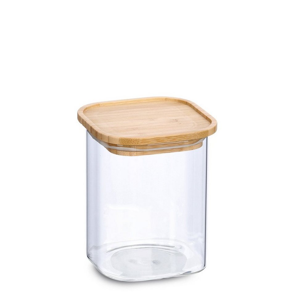 Zeller Present Badaccessoire-Set Vorratsglas m. Bambusdeckel, 900 ml,  Borosilikat Glas / Bambus / Silikon, transparent, ca. 10 x 10 x 13,6 cm,  geeignet zum Lagern von trockenen Lebensmitteln