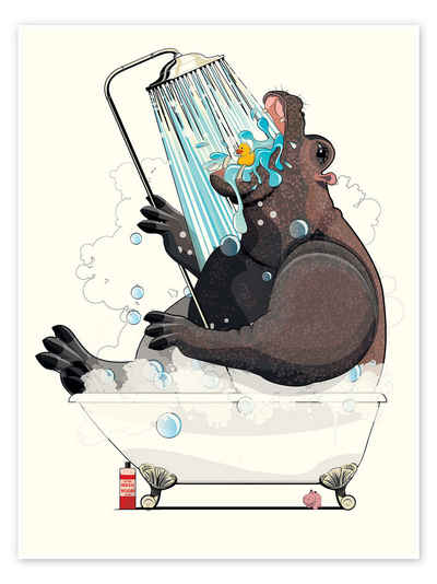 Posterlounge Poster Wyatt9, Nilpferd in der Badewanne, Kinderzimmer Illustration