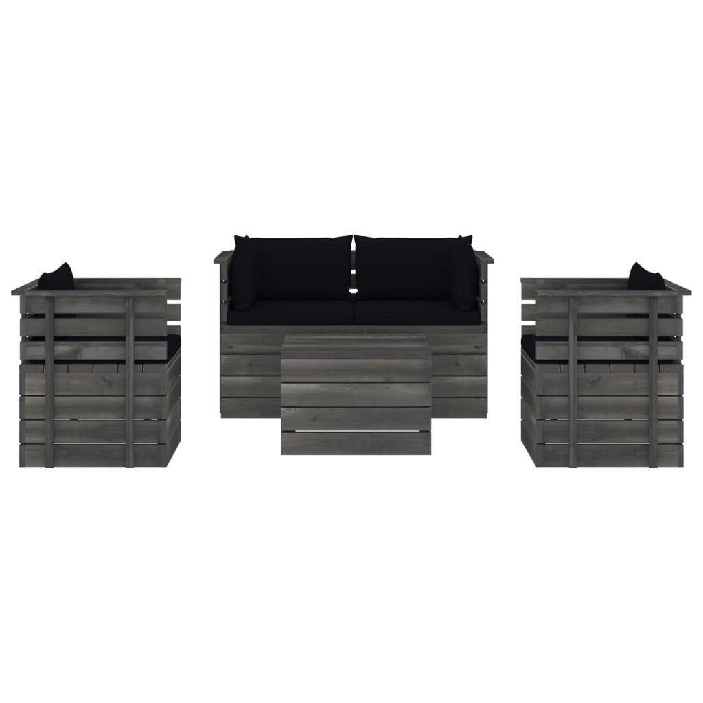 aus mit Gartenlounge-Set Kissen 5-tlg. Paletten Garten-Sofagarnitur vidaXL Schwarz Kiefernholz, (5-tlg)