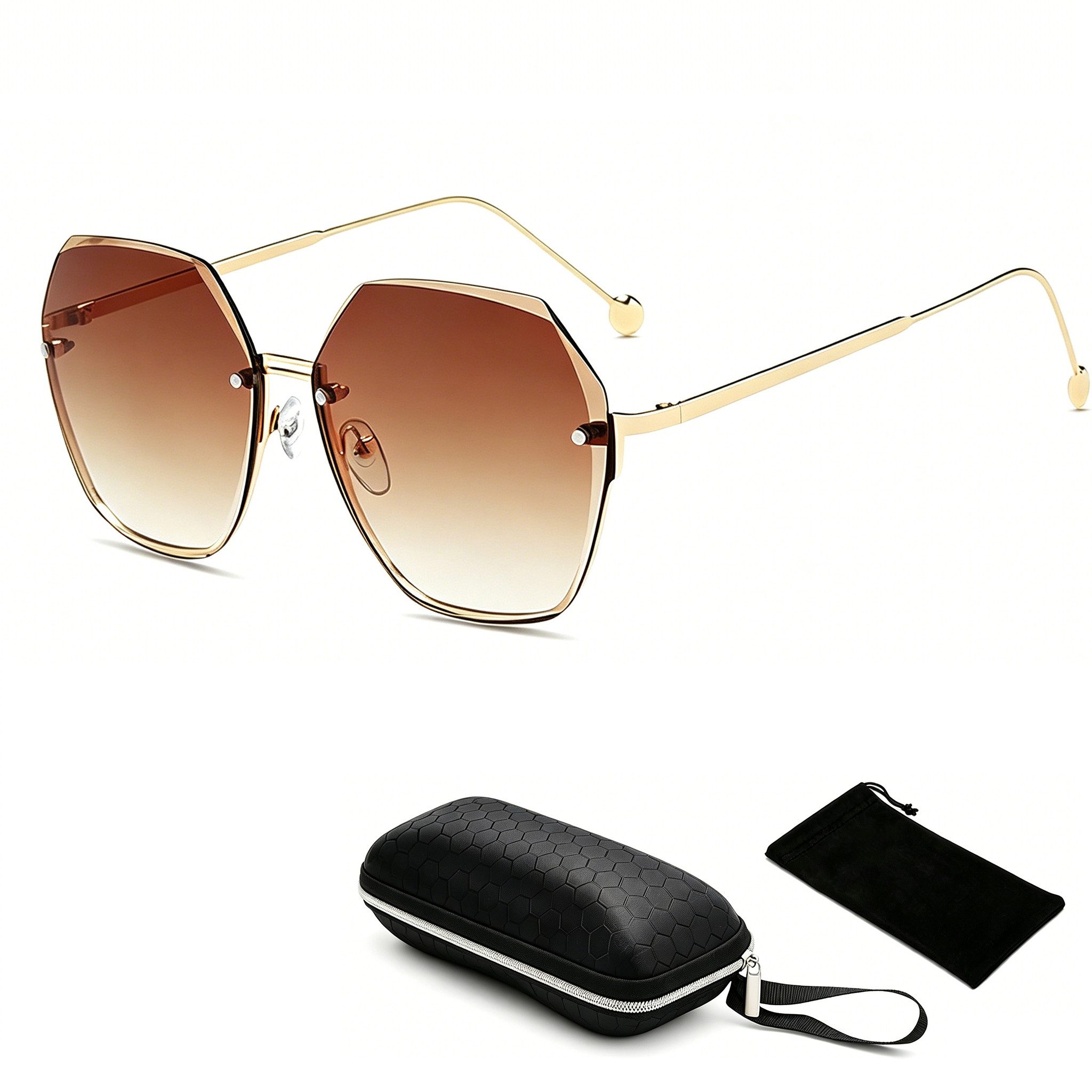 Toomoke Sonnenbrille Sonnenbrille Damen Übergroße Randlose UV-Schutz Modische Sommerbrille (Set, Aufbewahrungsbeutel, Mikrofasertuch, Brillenetui, Sonnenbrille) Sonnenbrille Transparent Farbverlauf Gläser UV400 Brille Sommer