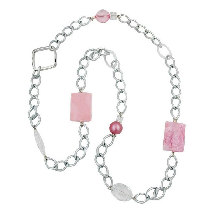 Gallay Perlenkette Kunststoffperlen rosa transparent Weitpanzerkette Aluminium hellgrau 95cm