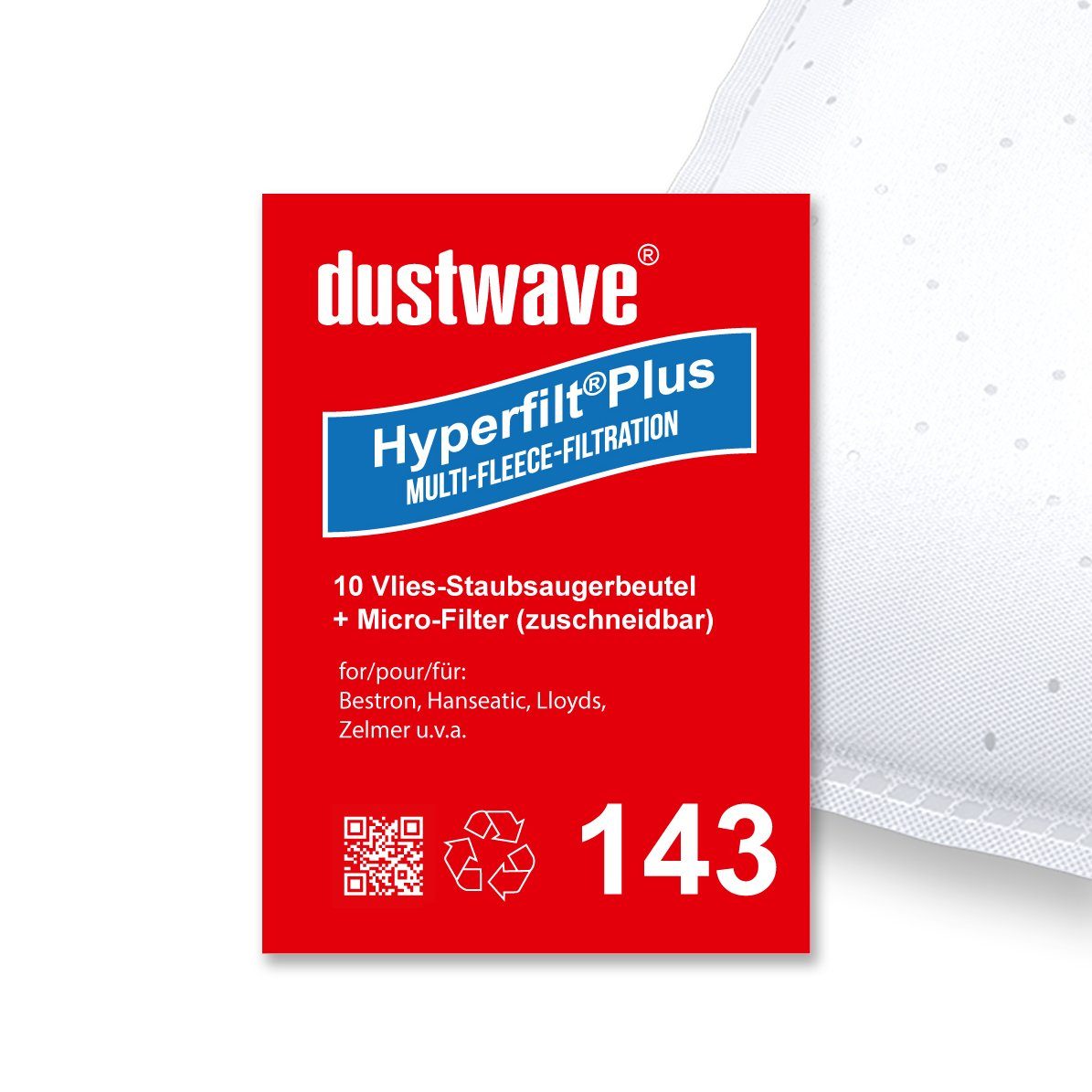 Dustwave Staubsaugerbeutel Sparpack, passend für Ariete 2360, 10 St., Sparpack, 10 Staubsaugerbeutel + 1 Hepa-Filter (ca. 15x15cm - zuschneidbar)