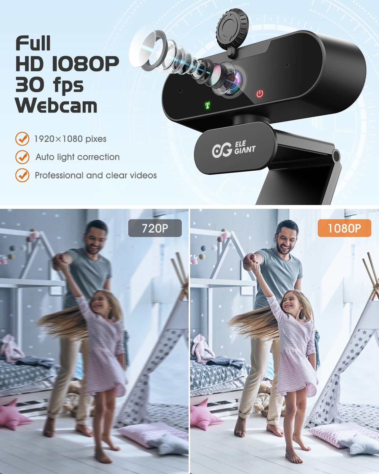 (Full Bilder) kristallklare ELEGIANT Streaming, scharfe Videotelefonate, für HD, besonders EGC-C02 Full HD-Webcam