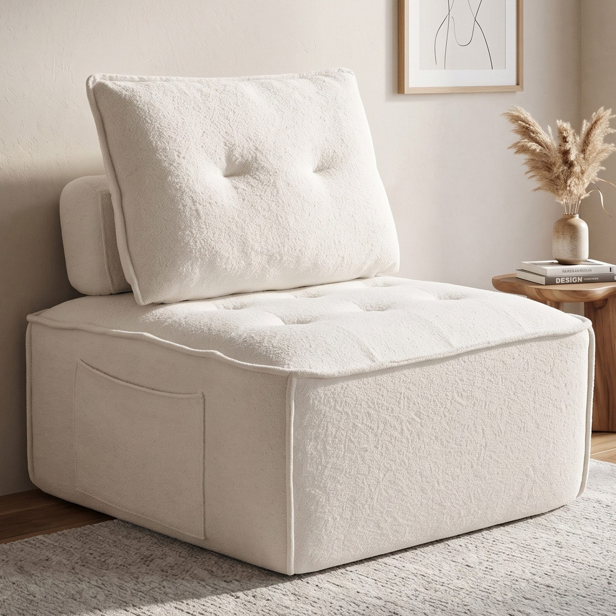 GLP Sofa Modulsofa mit Teddy-Bezug und Vollschaumkern, rahmenloses Bodensofa, 1 Sofamodul 84 x 84 cm, mit Rückenpolster und Stützrolle, ohne Montage, belastbar bis 150 kg