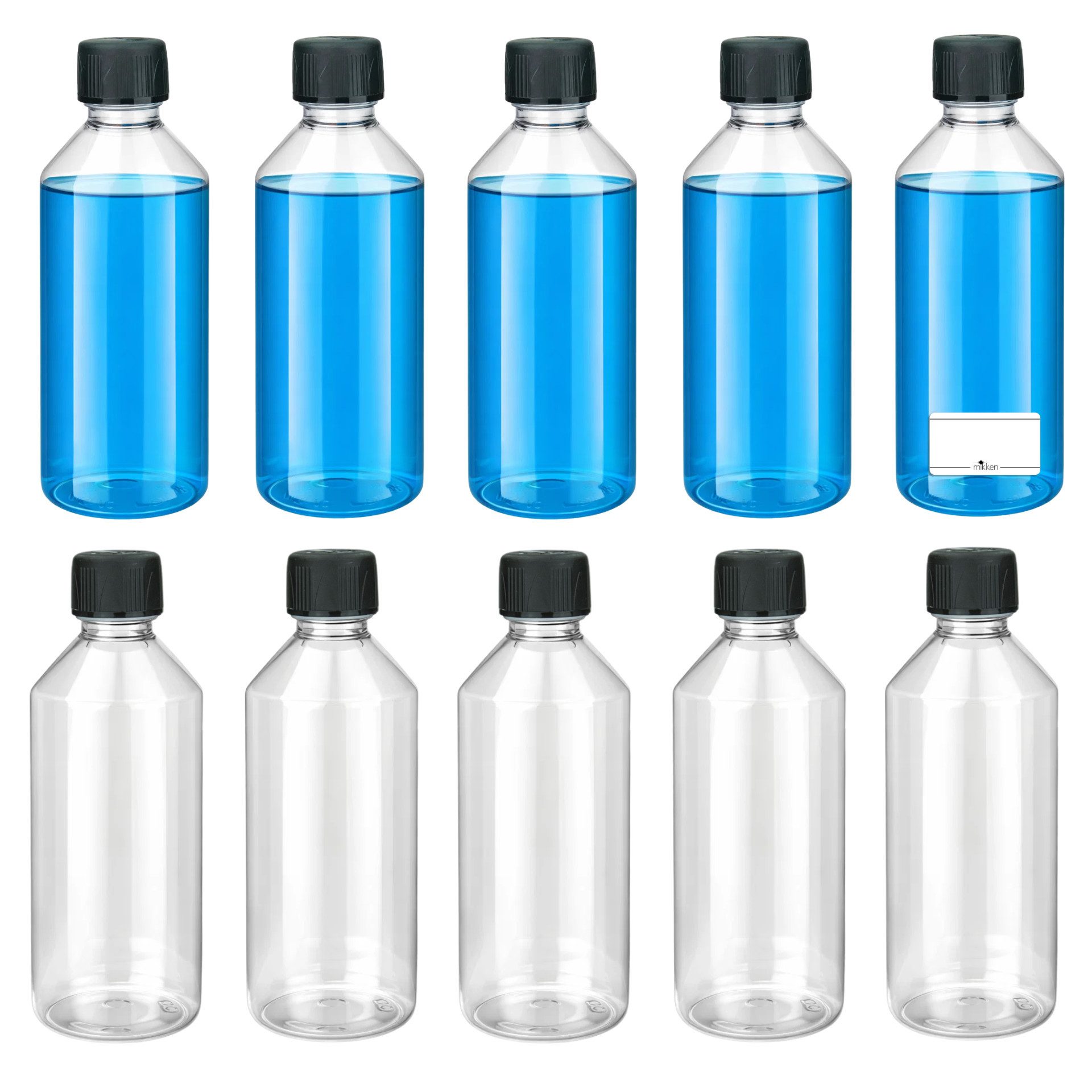 mikken Trinkflasche leere Flasche 500 ml zum befüllen PET Laborflasche transparent, Lebensmittelecht, Made in Europe, KISI-Deckel