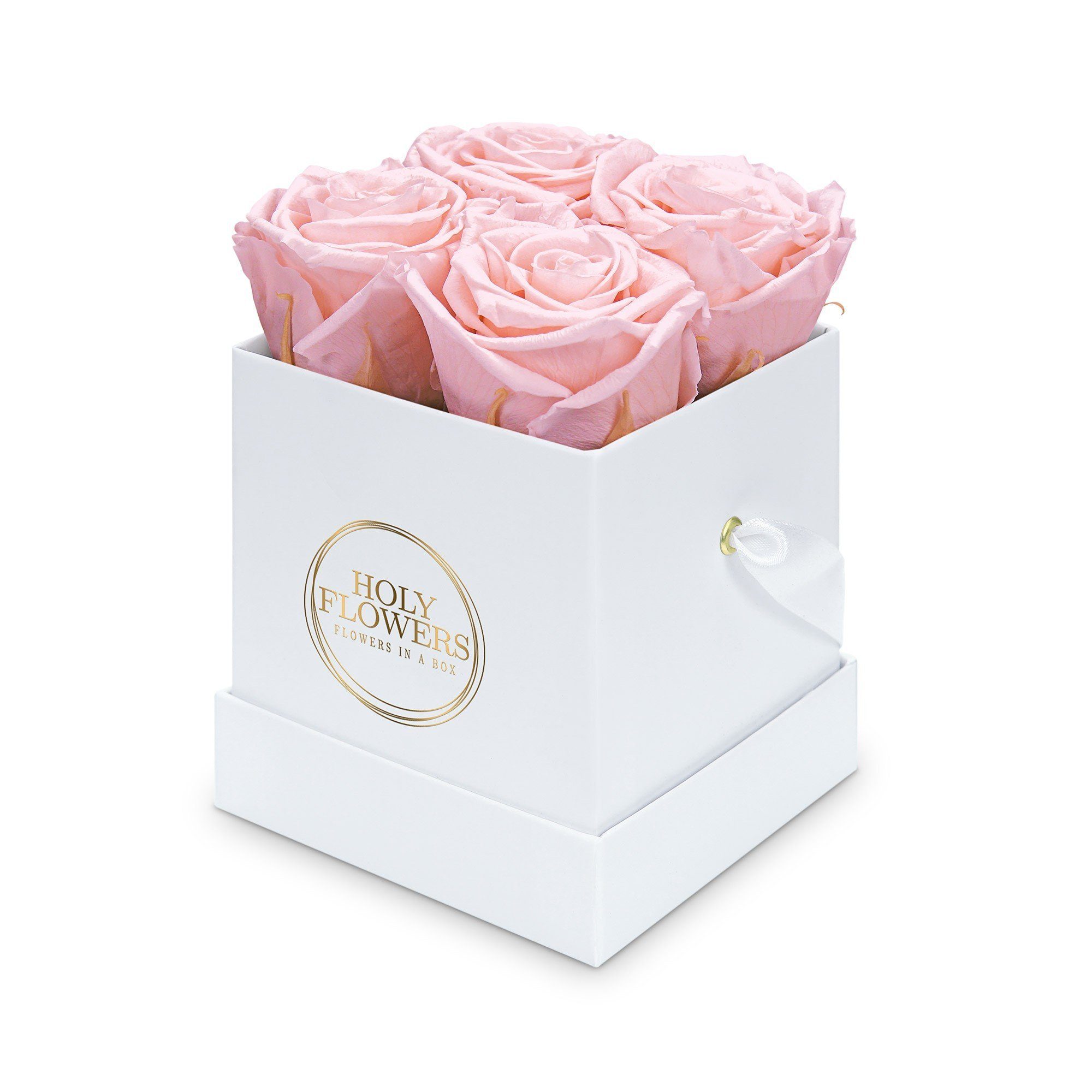 Kunstblume Eckige Rosenbox in weiß mit 4 Infinity Rosen I 3 Jahre haltbar I Echte, duftende konservierte Blumen I by Raul Richter Infinity Rose, Holy Flowers, Höhe 11 cm Pink Blush