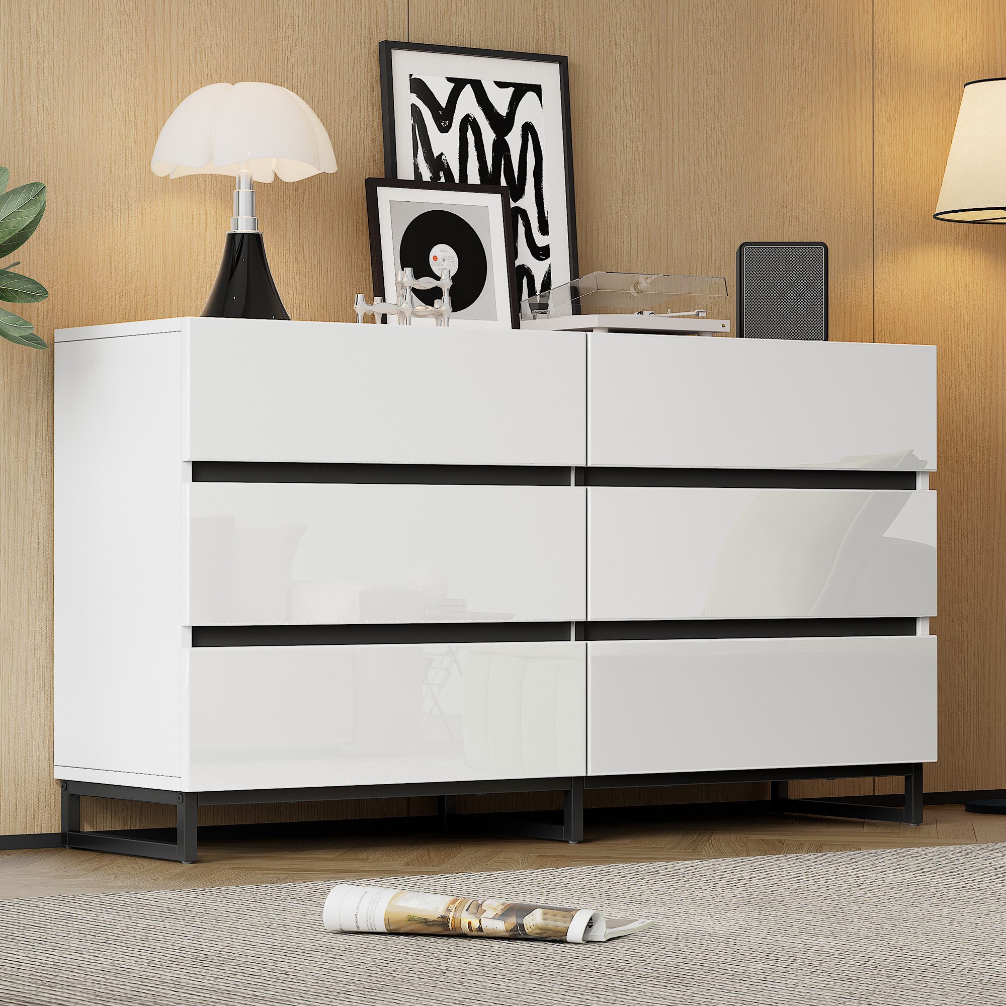 Merax Sideboard hochglanz Wohnzimmerschrank in Weiß-Schwarz (1 St., Anricht günstig online kaufen