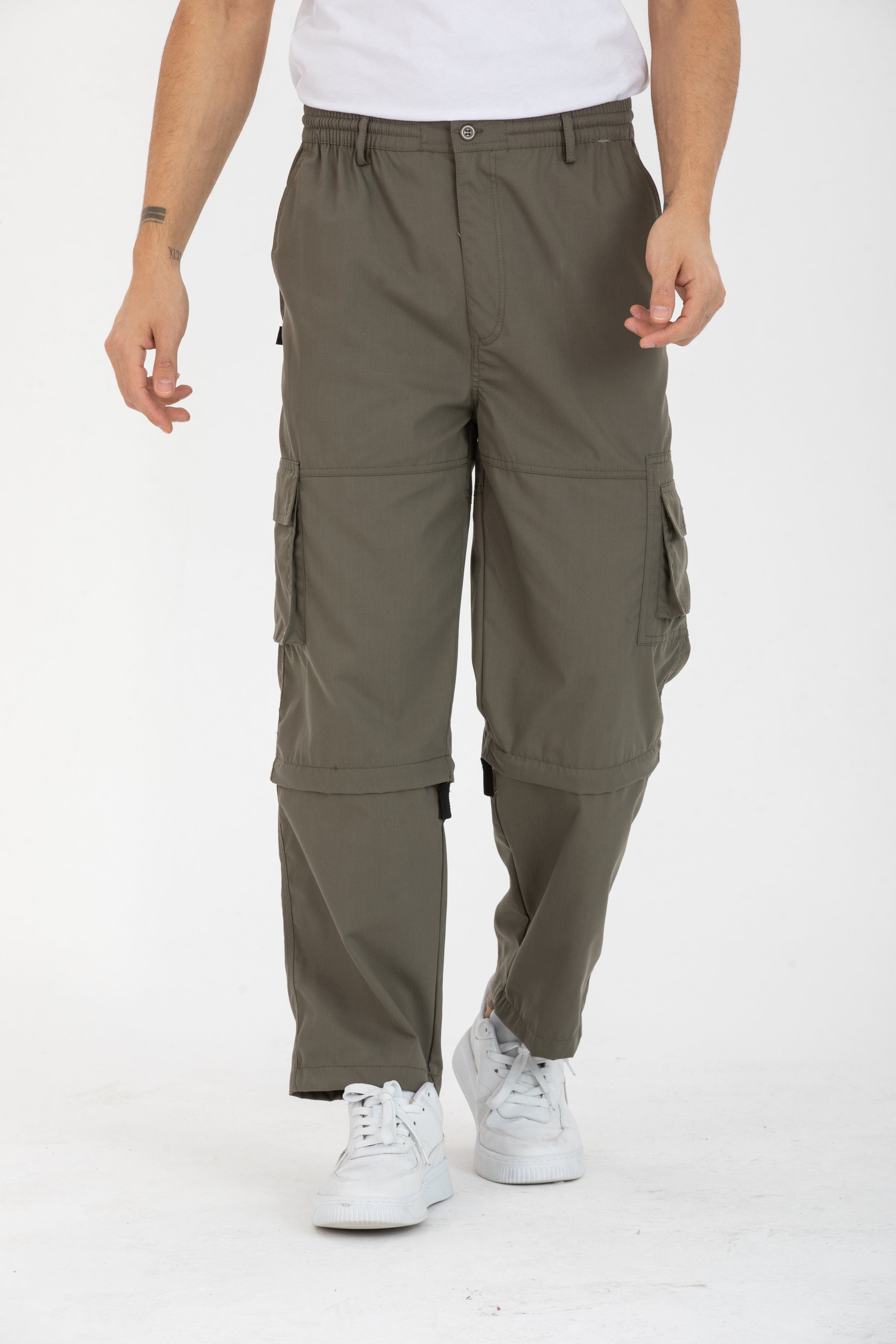 Kendindza Collection Cargohose Herren Zipp Off Cargohose Dehnbund Arbeit Hose Rangerhose Cargo Hose Gummibund elastisch, abnehmbare Beine, 6 Taschen Grün