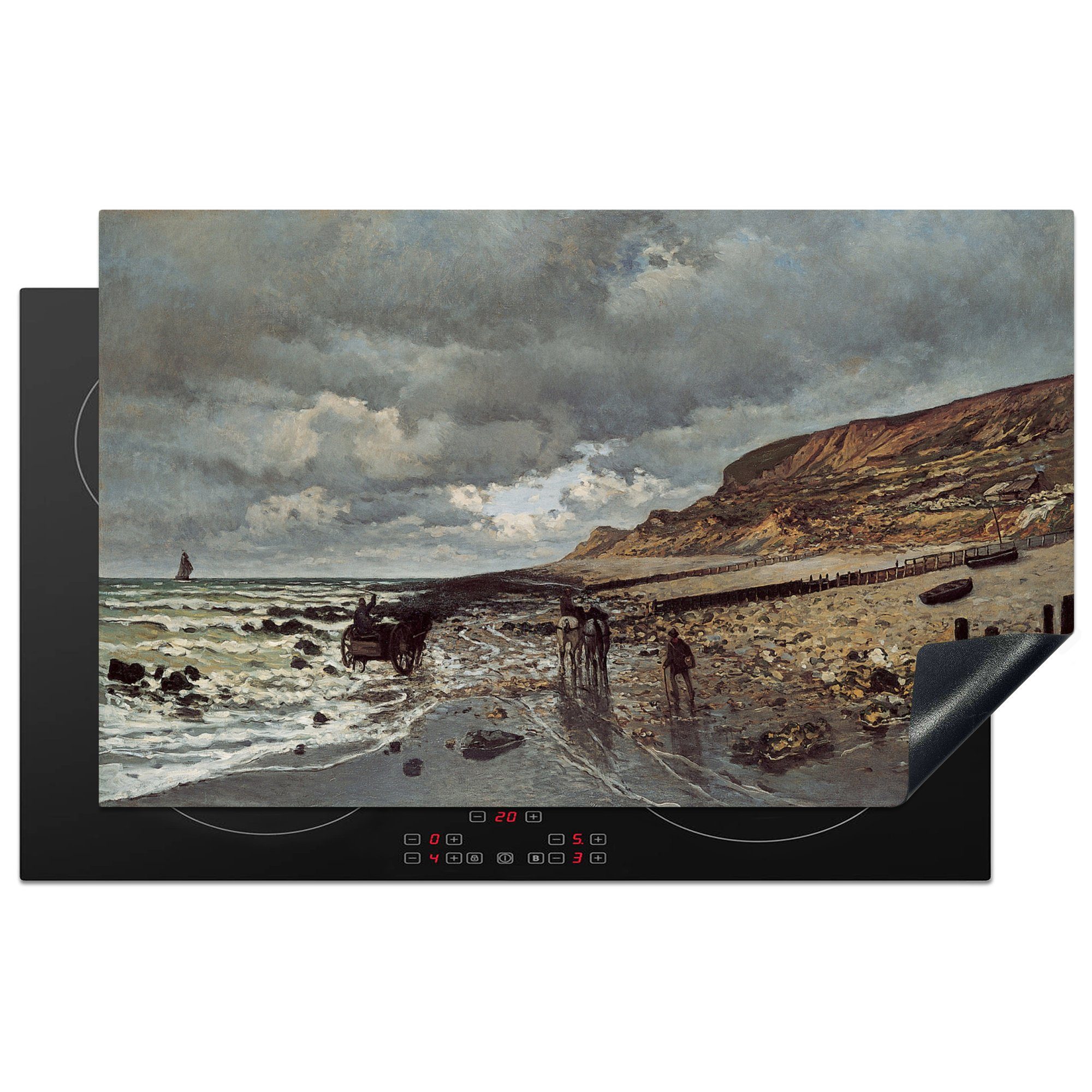 MuchoWow Herdblende-/Abdeckplatte Kap der Hève bei Ebbe - Gemälde von Claude Monet, Vinyl, (1 tlg), 83x51 cm, Ceranfeldabdeckung, Arbeitsplatte für küche